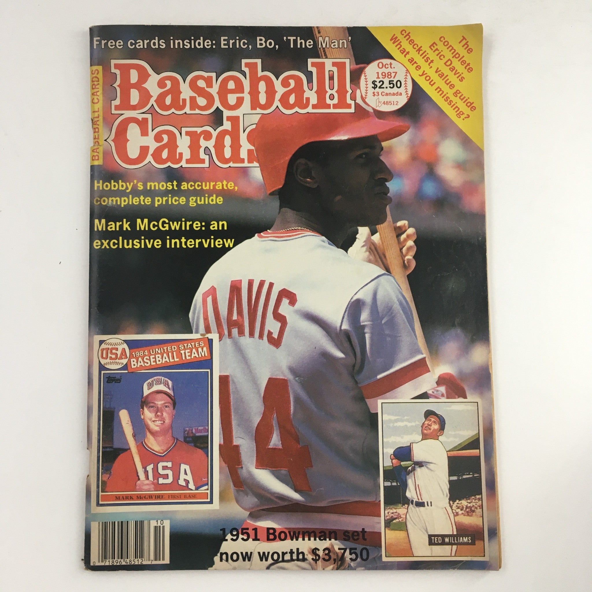 Baseball Cards Magazine October 1987 Mark McGwire, Ted Williams, No Label