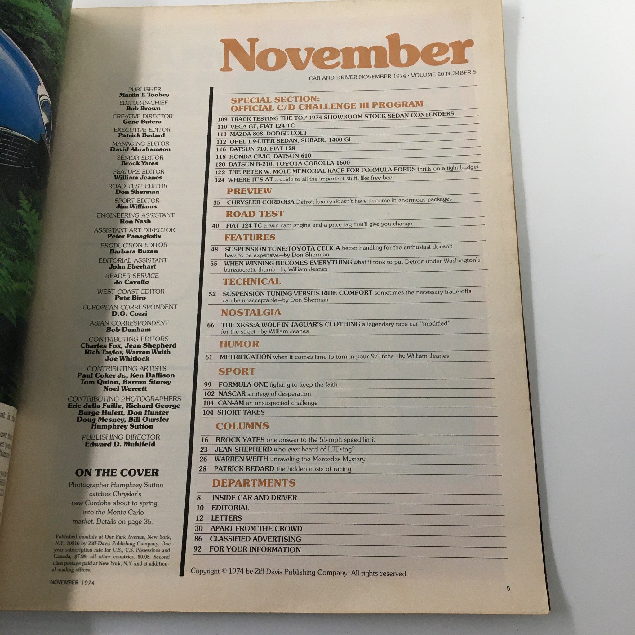 VTG Car and Driver Magazine November 1974 Selecting the Best Handling Package