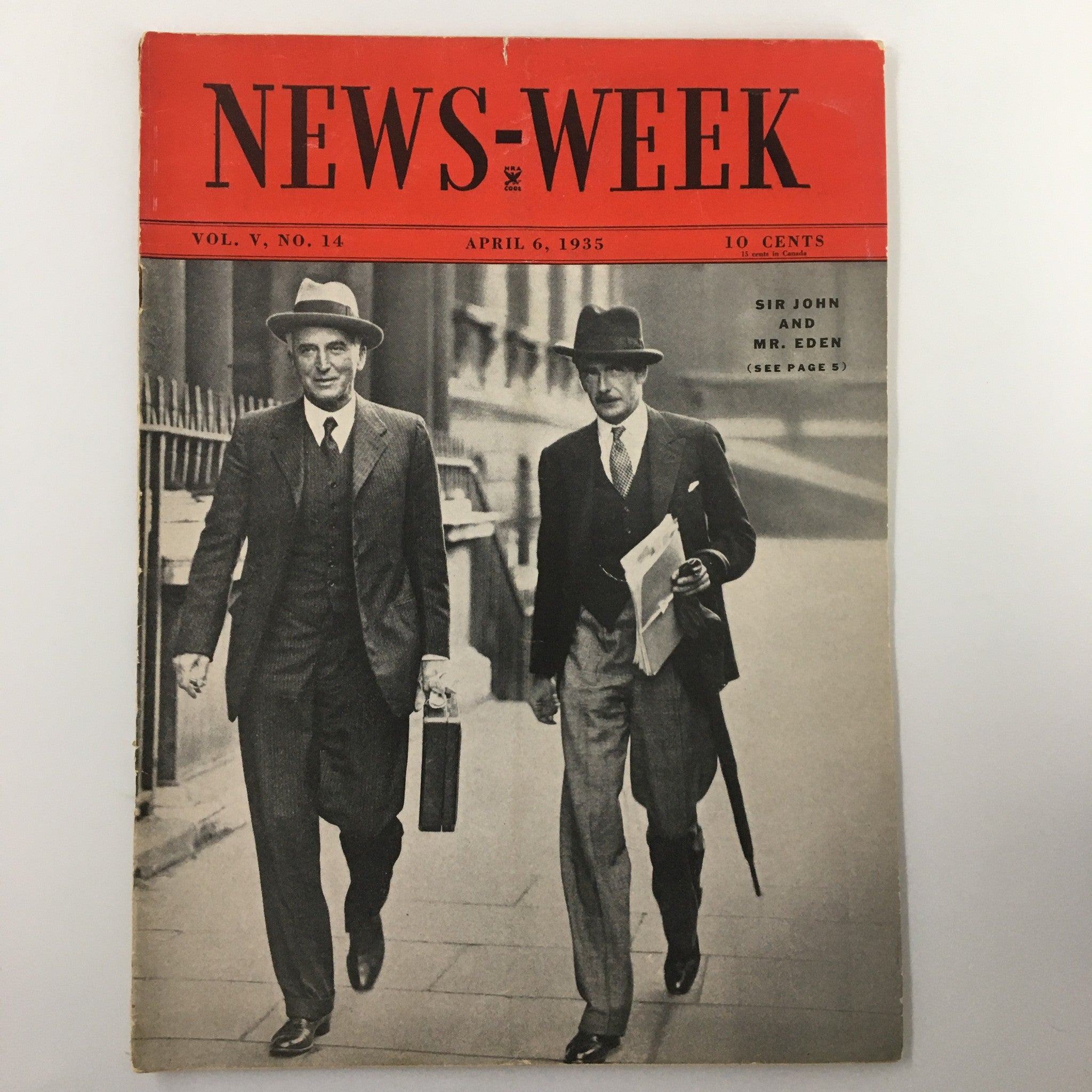 VTG News-Week Magazine April 6 1935 Sir John and Mr. Eden No Label