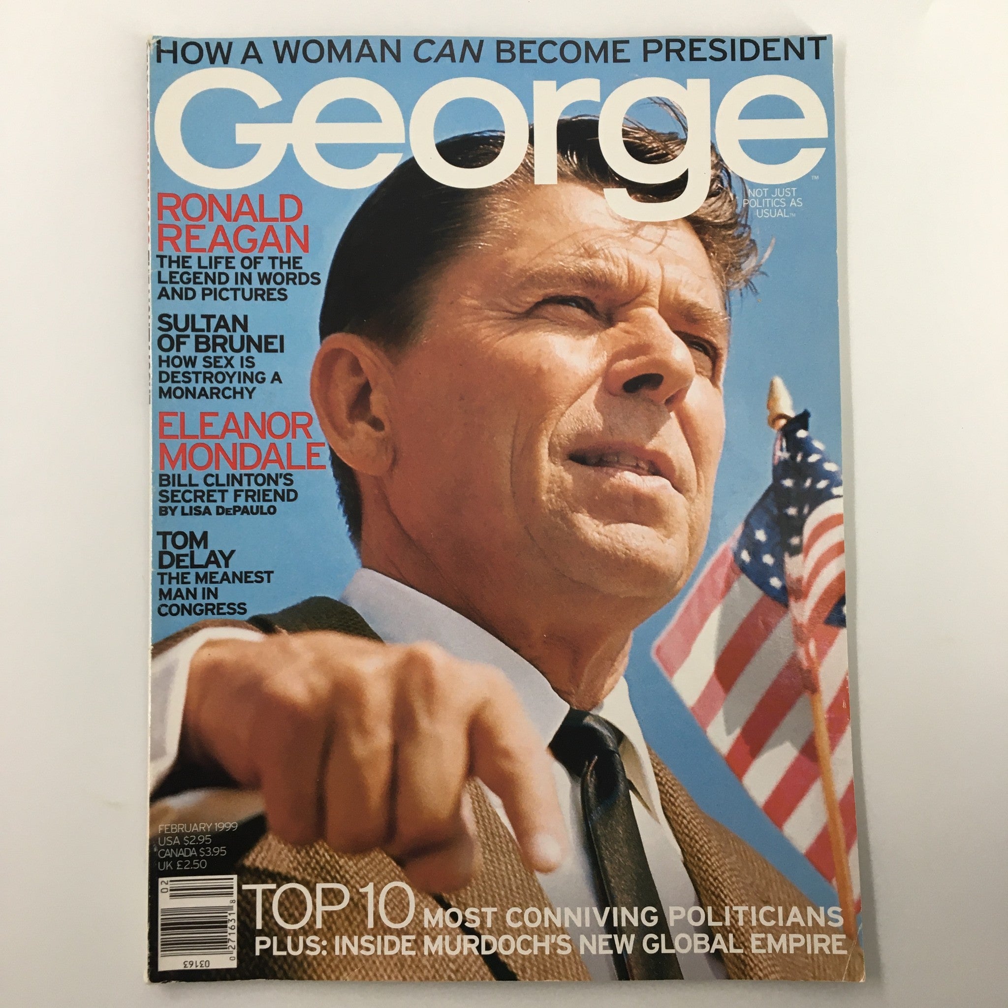 Cover of George Magazine, February 1999, featuring 'Ronald Reagan: The Life of the Legend,' with a minimalist, no-label.