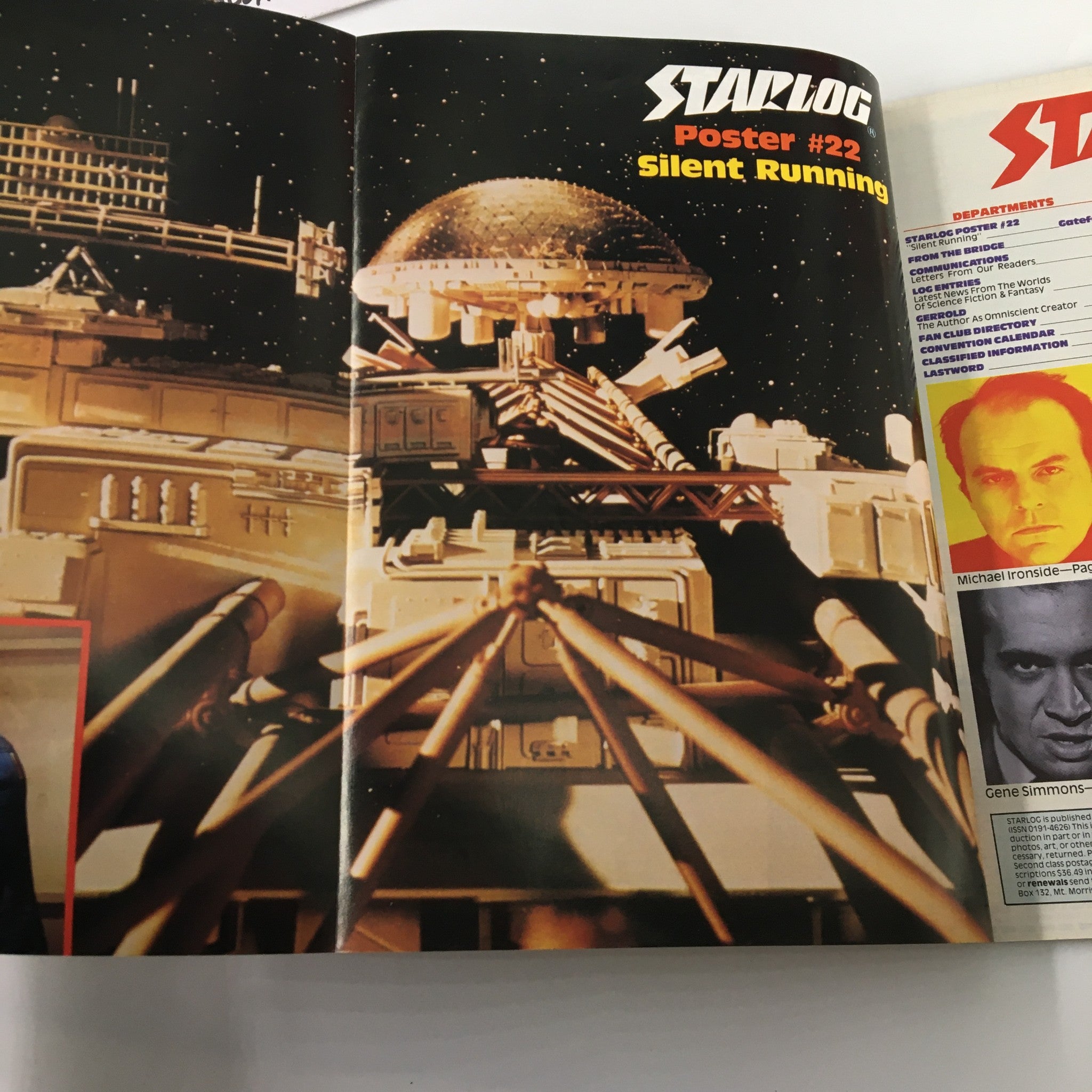 Spread of Starlog Magazine January 1985 Issue #90 featuring Poster #22 Silent Running, with a scenic view of a futuristic spacecraft in space.