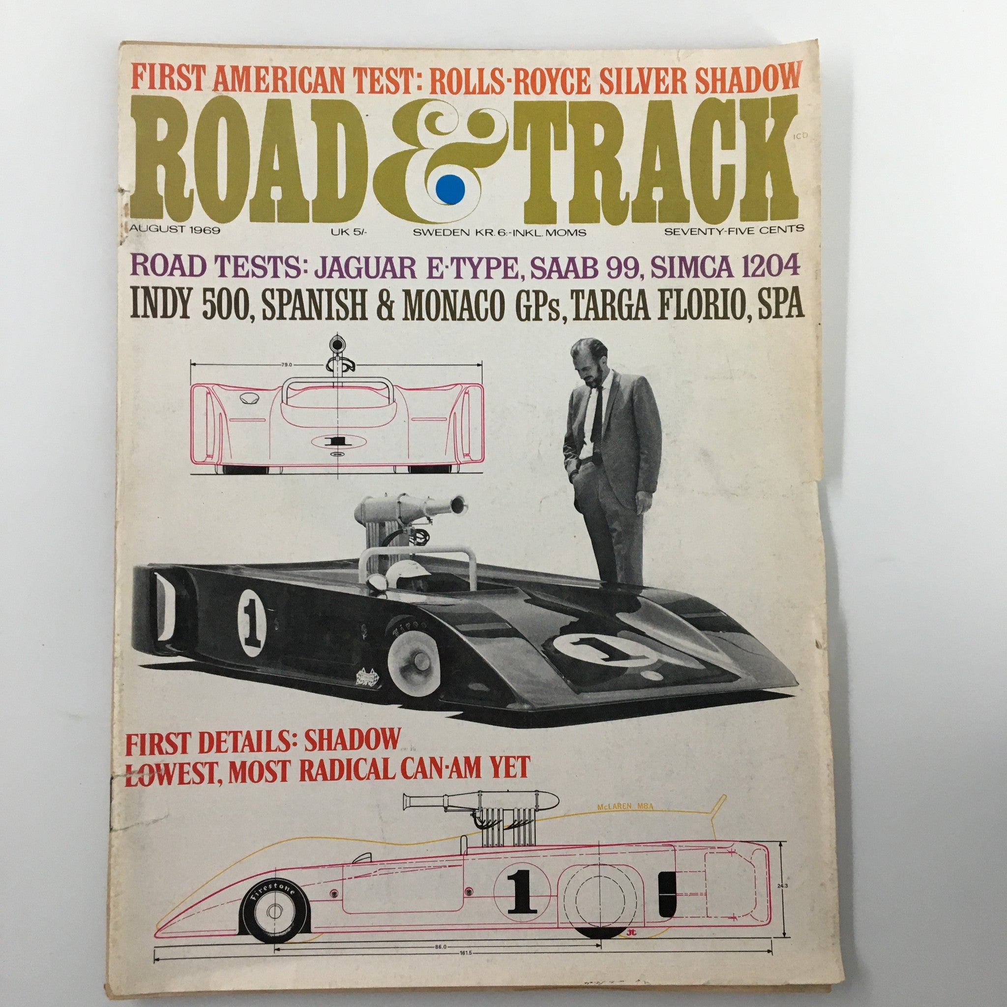 VTG Road and Track Magazine August 1969 Jaguar E-Type Saab 99 Road Test No Label