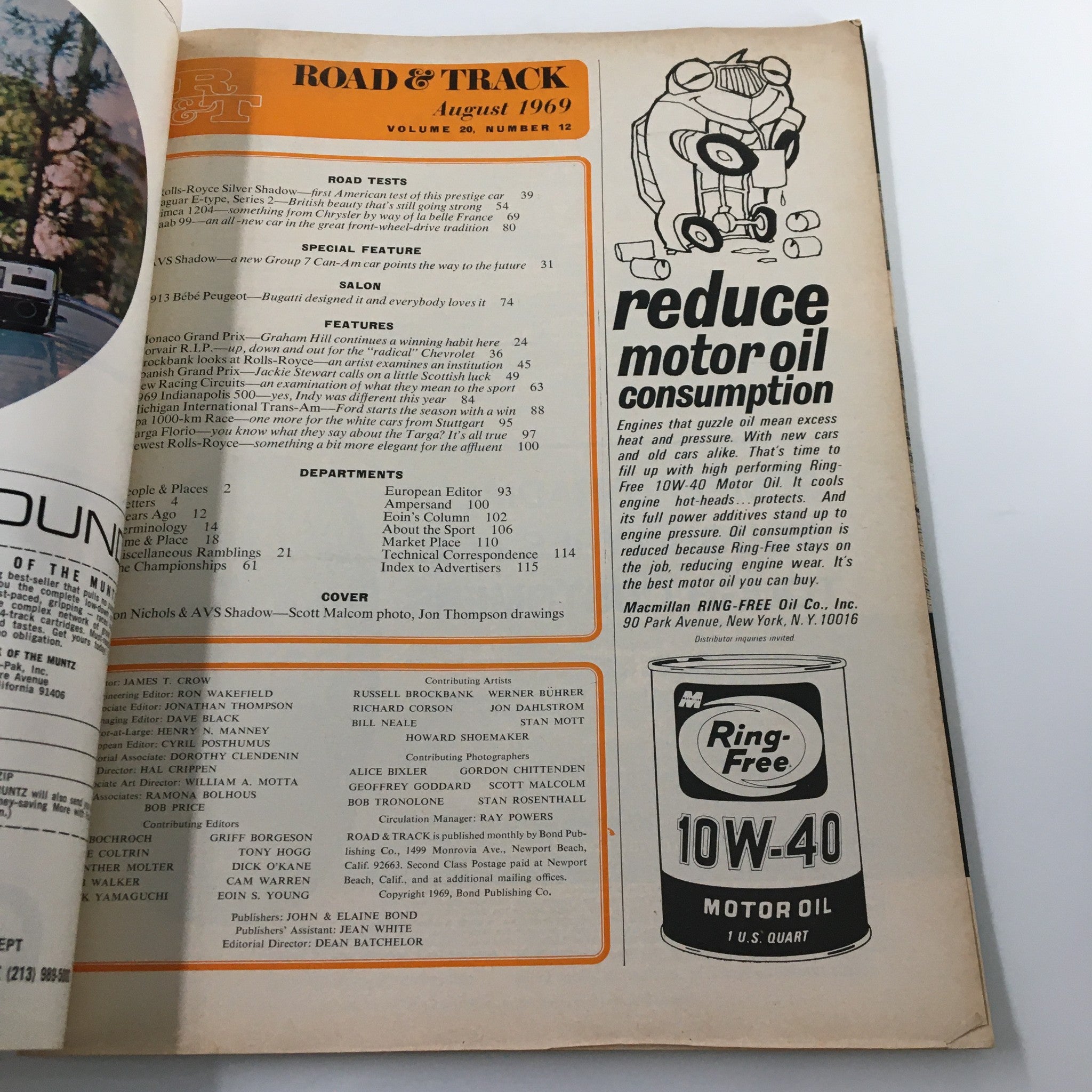 VTG Road and Track Magazine August 1969 Jaguar E-Type Saab 99 Road Test No Label