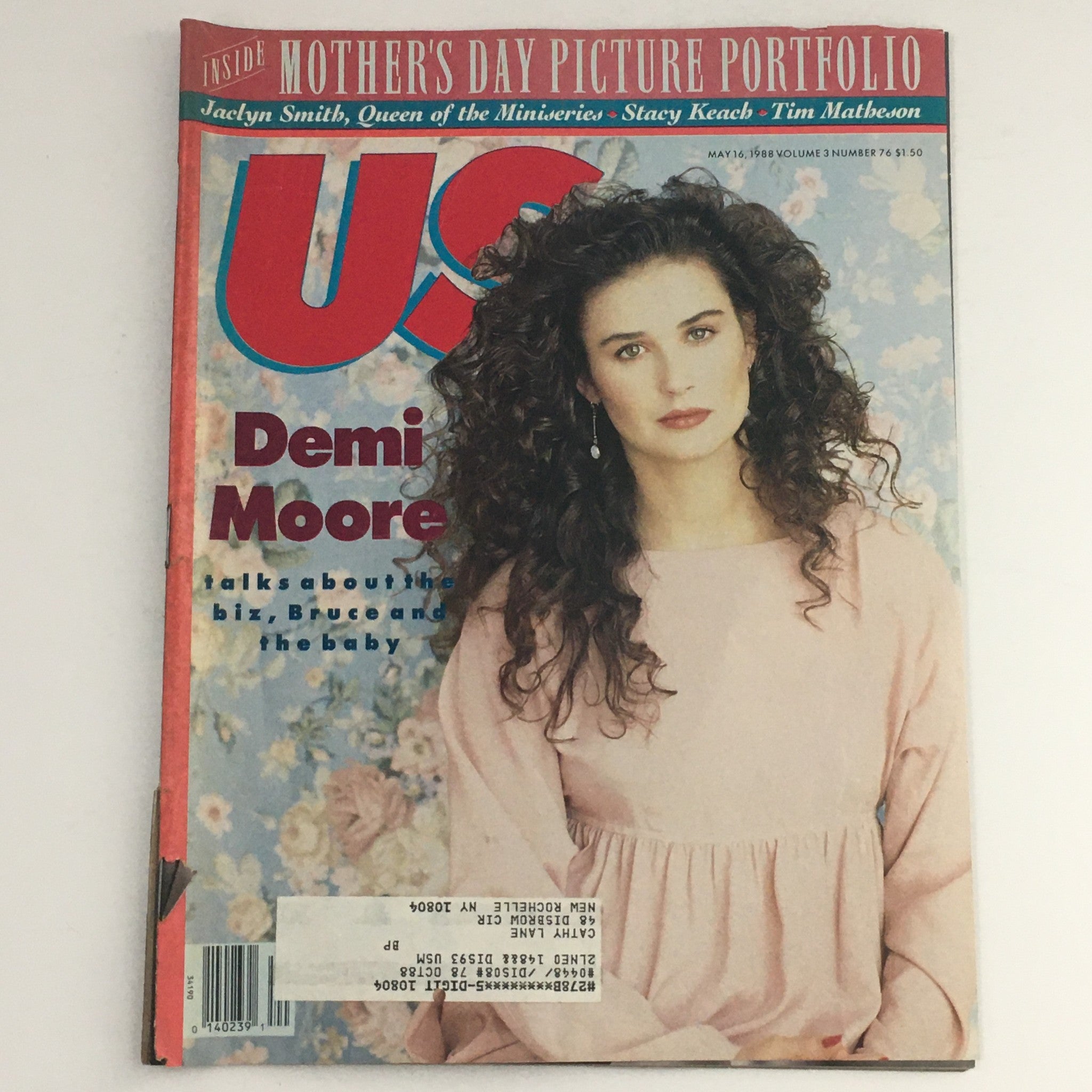 Cover of US Magazine Vol 3 #76 from May 16, 1988 featuring Demi Moore discussing her life with Bruce Willis and motherhood, set against a floral background.