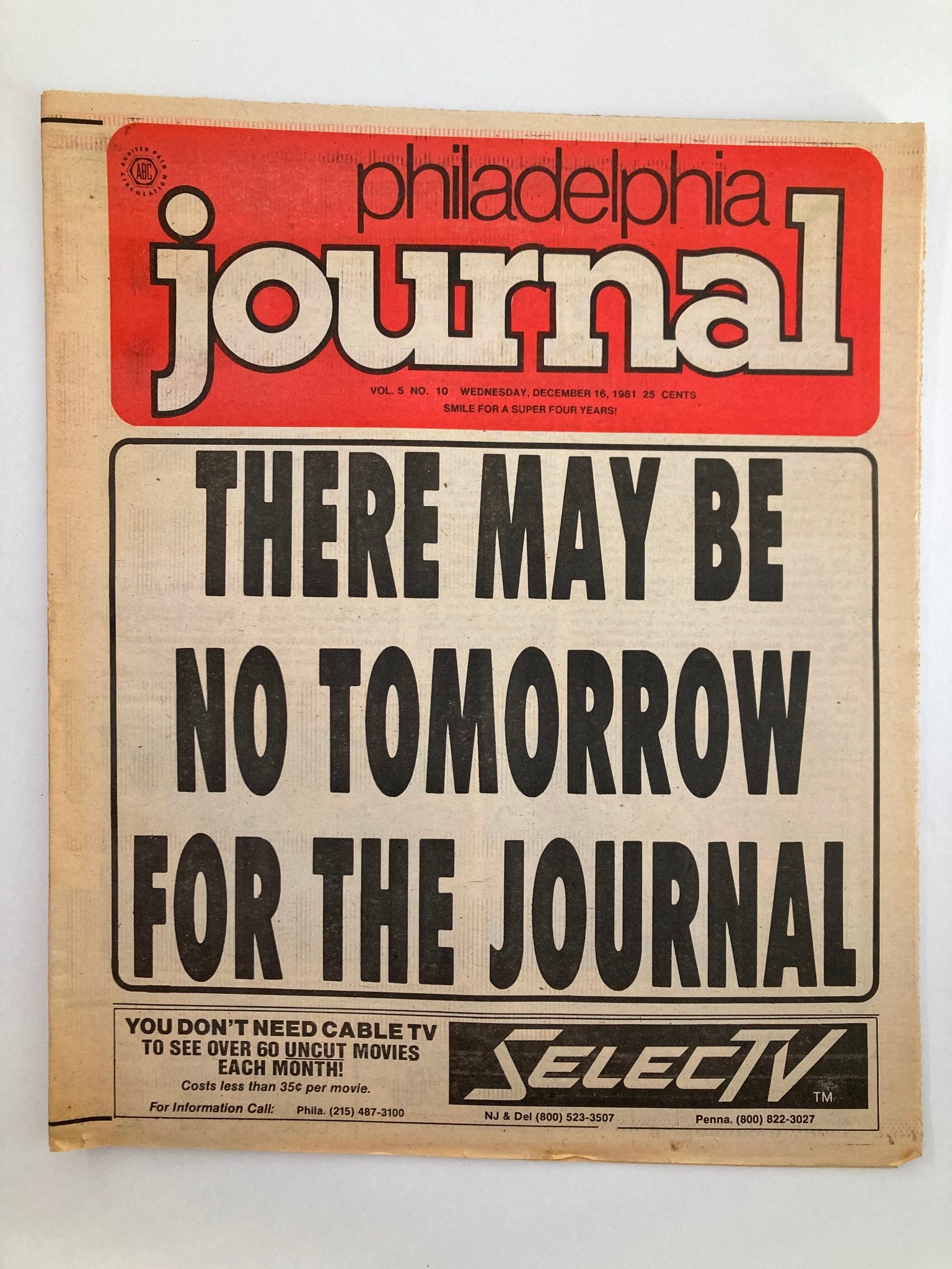 Philadelphia Journal Tabloid December 16 1981 There May Be No Tomorrow Journal