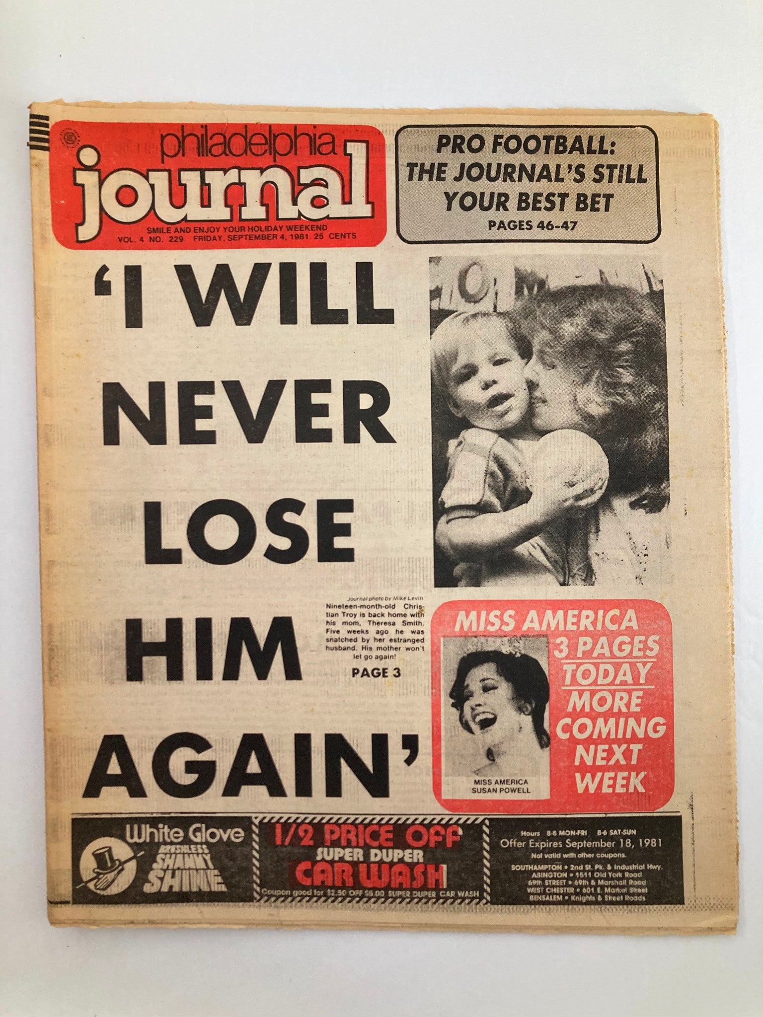 Philadelphia Journal Tabloid September 4 1981 Vol 4 #229 Miss A. Susan Powell