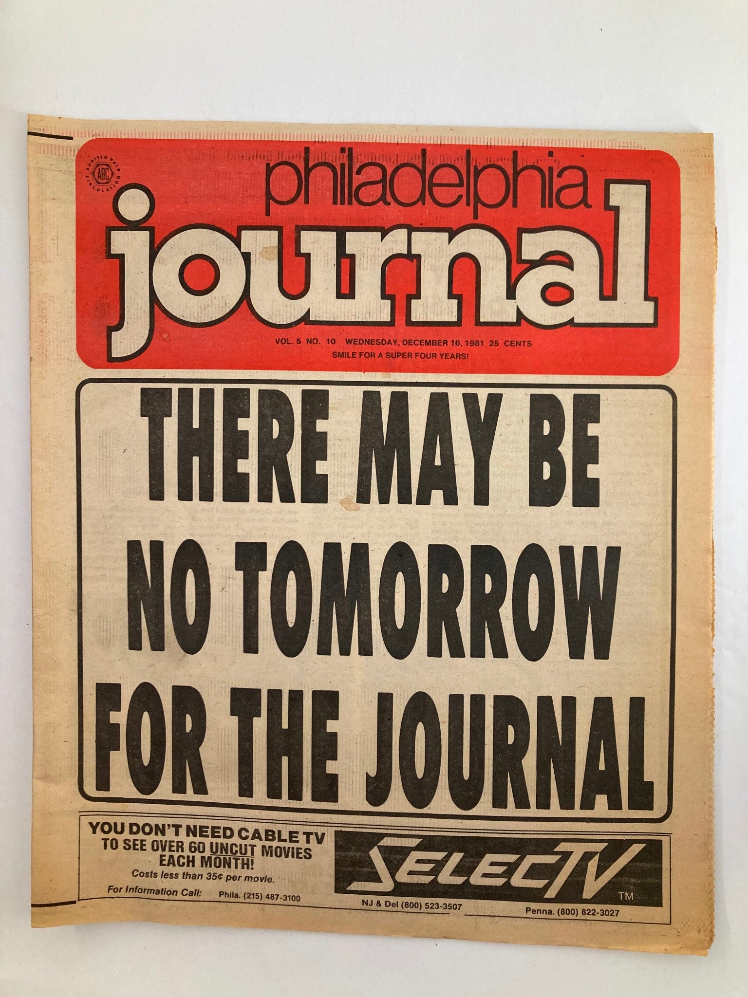 Philadelphia Journal Tabloid December 16 1981 Vol 5 #10 There May Be No Tomorrow