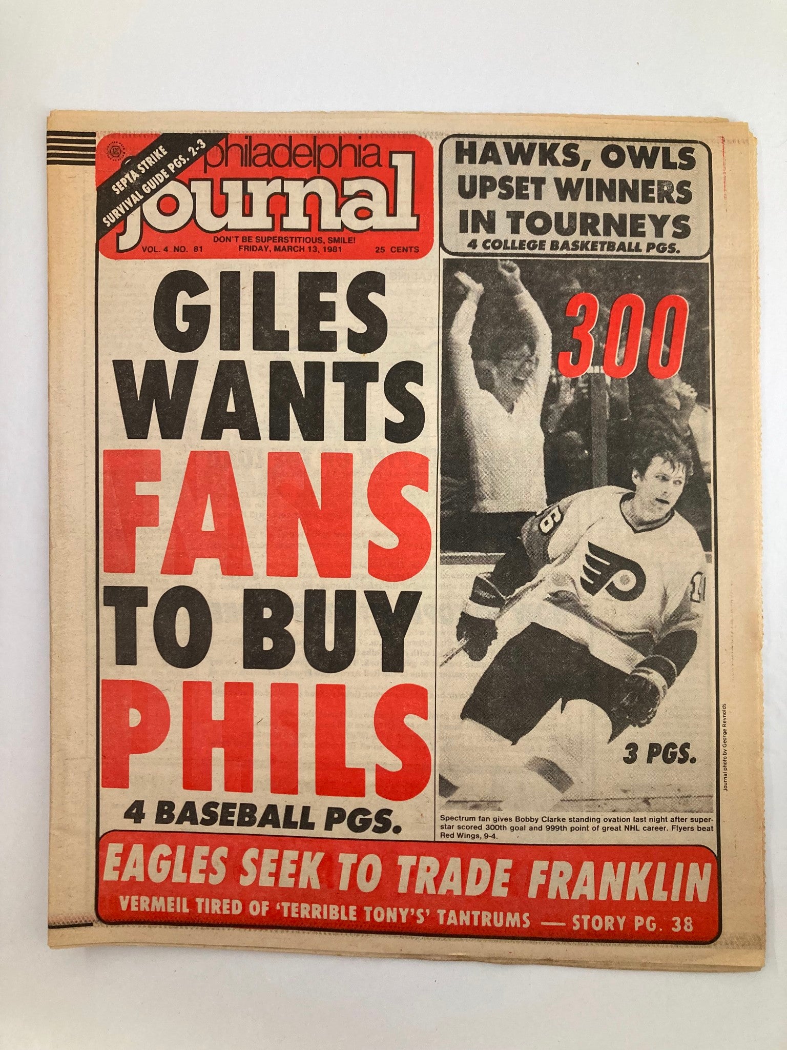 Philadelphia Journal Tabloid March 13 1981 Vol 4 #81 NHL Flyers Bobby Clarke