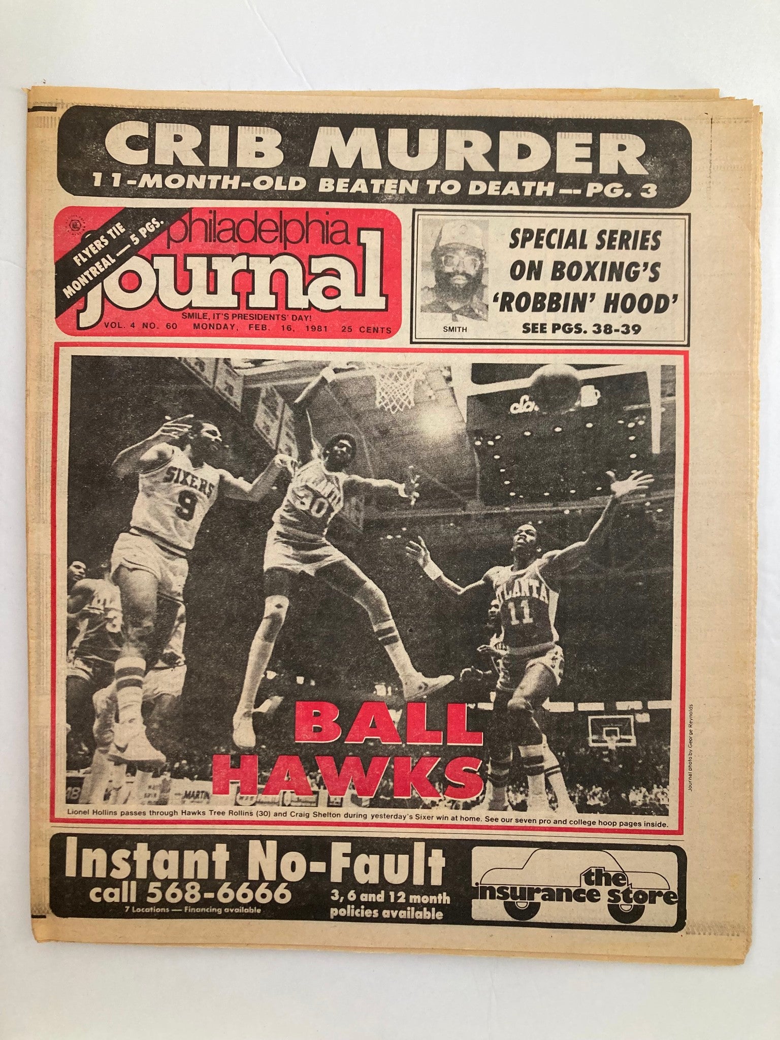 Philadelphia Journal Tabloid Febraury 16 1981 NBA Rockets Lionel Hollins