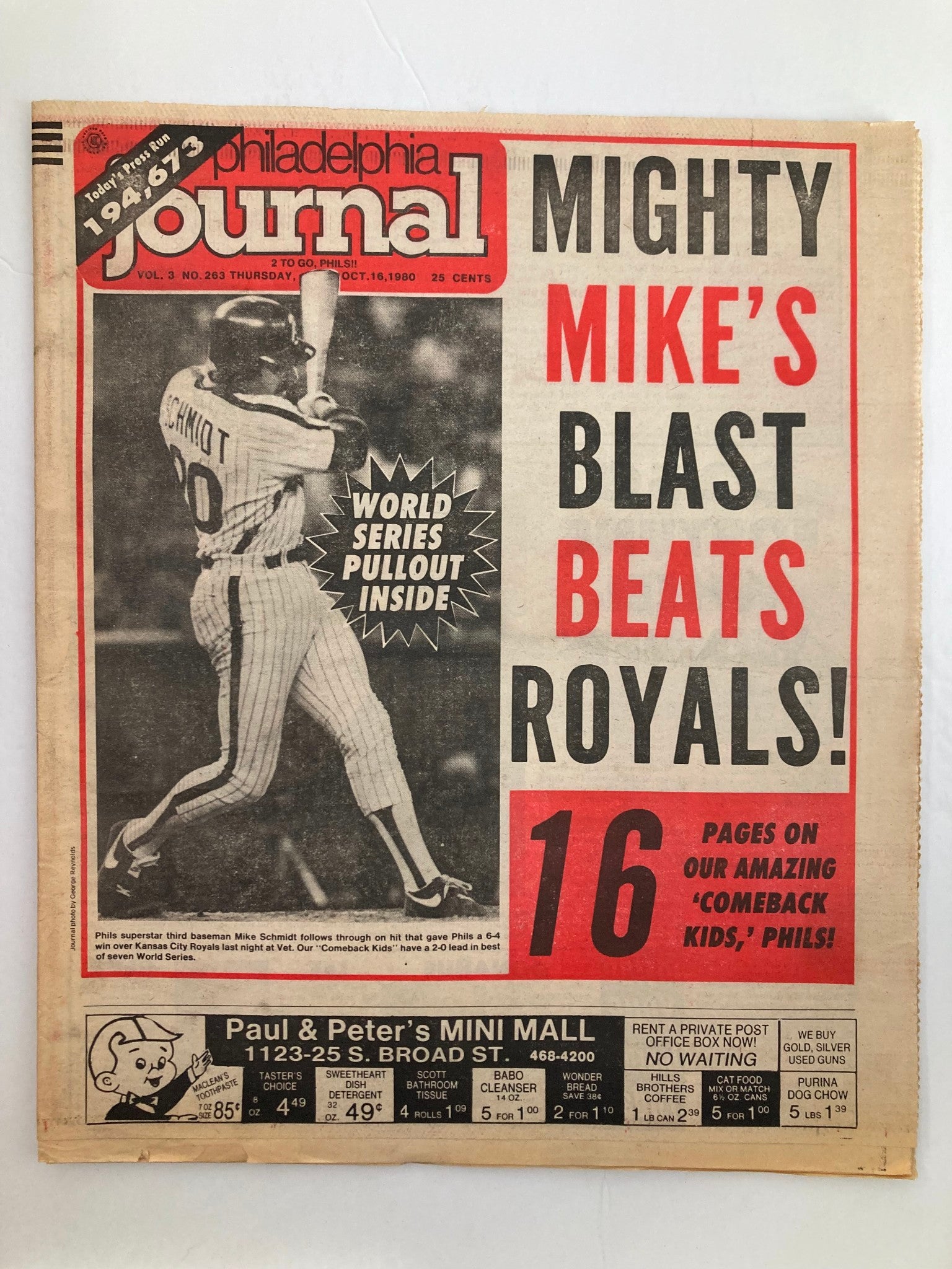 Philadelphia Journal Tabloid October 16 1980 Vol 3 #263 MLB Phils Mike Schmidt