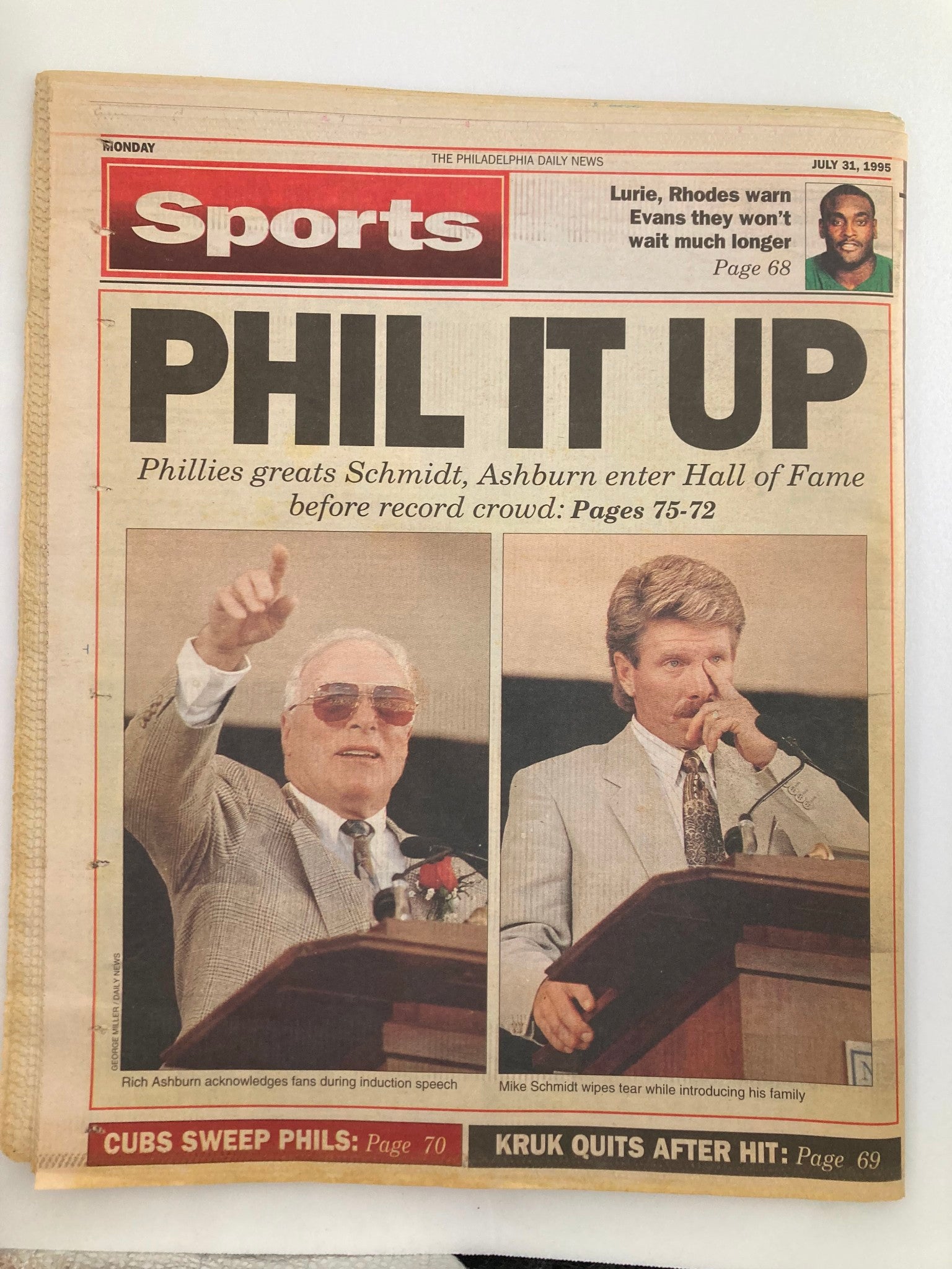 Philadelphia Daily News Tabloid July 31 1995 MLB Mike Schmidt & Richie Ashburn