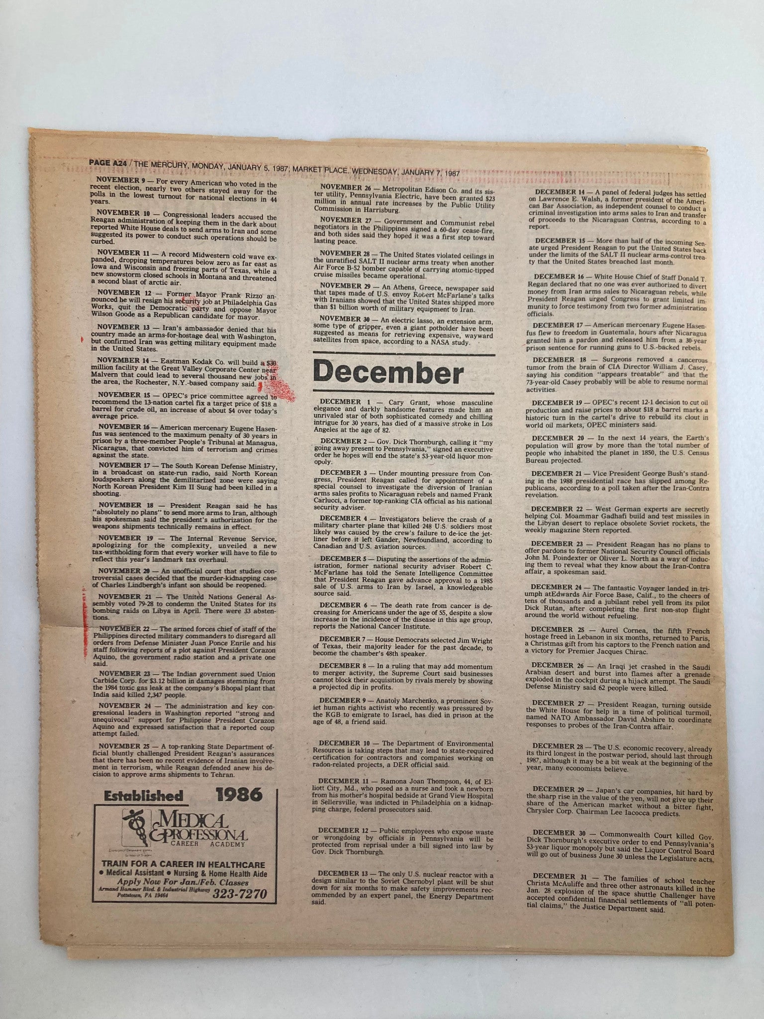 The Mercury Supplementary Tabloid January 5 1987 Chronology '86 Time to Reflect