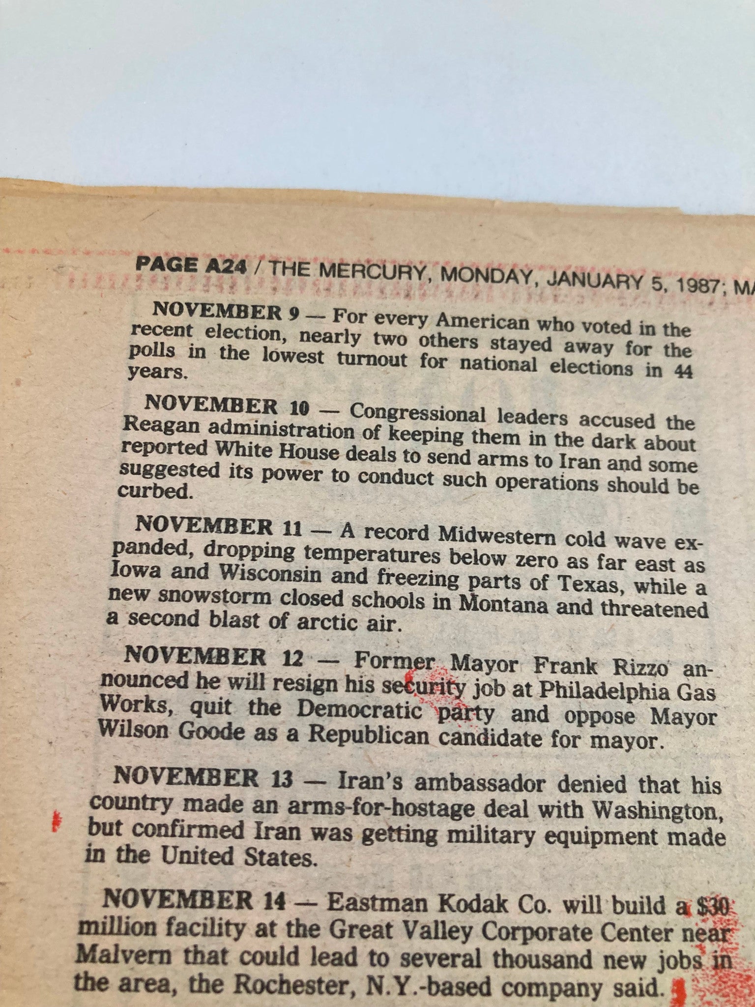 The Mercury Supplementary Tabloid January 5 1987 Chronology '86 Time to Reflect