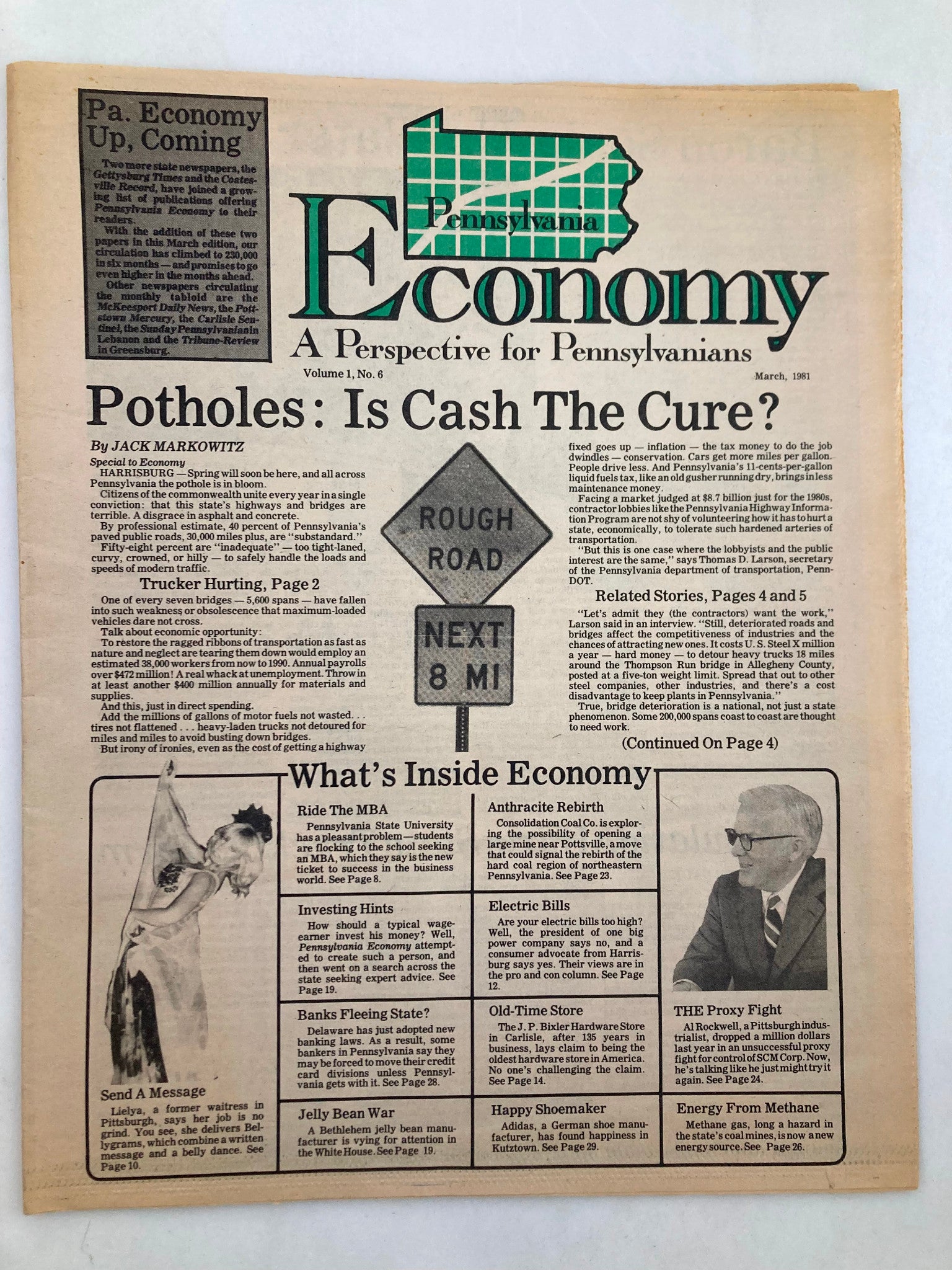 Pennsylvania Economy Tabloid March 1981 Vol 1 #6 Potholes Is Cash The Cure?