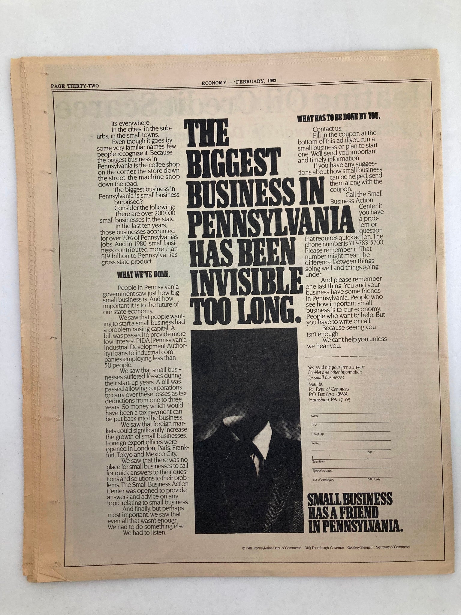 Pennsylvania Economy Tabloid February 1982 Vol 2 #5 Montage Key Scranton Revival