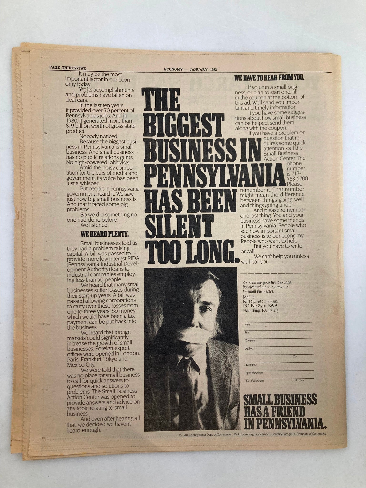 Pennsylvania Economy Tabloid January 1982 Vol 2 #4 Tabloid Folds in Philadelphia