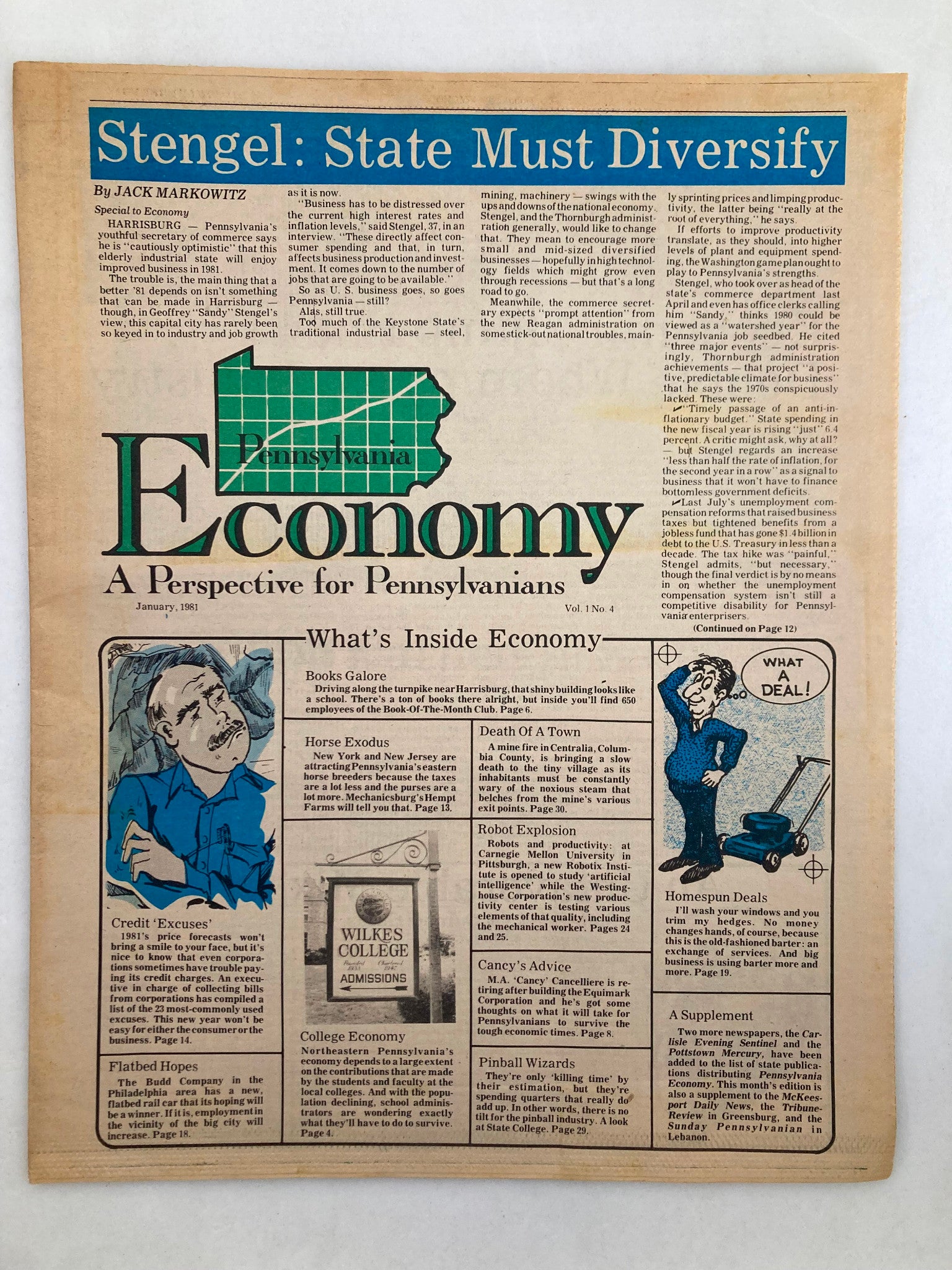 Pennsylvania Economy Tabloid January 1981 Vol 1 #4 Stengel: State Must Diversify