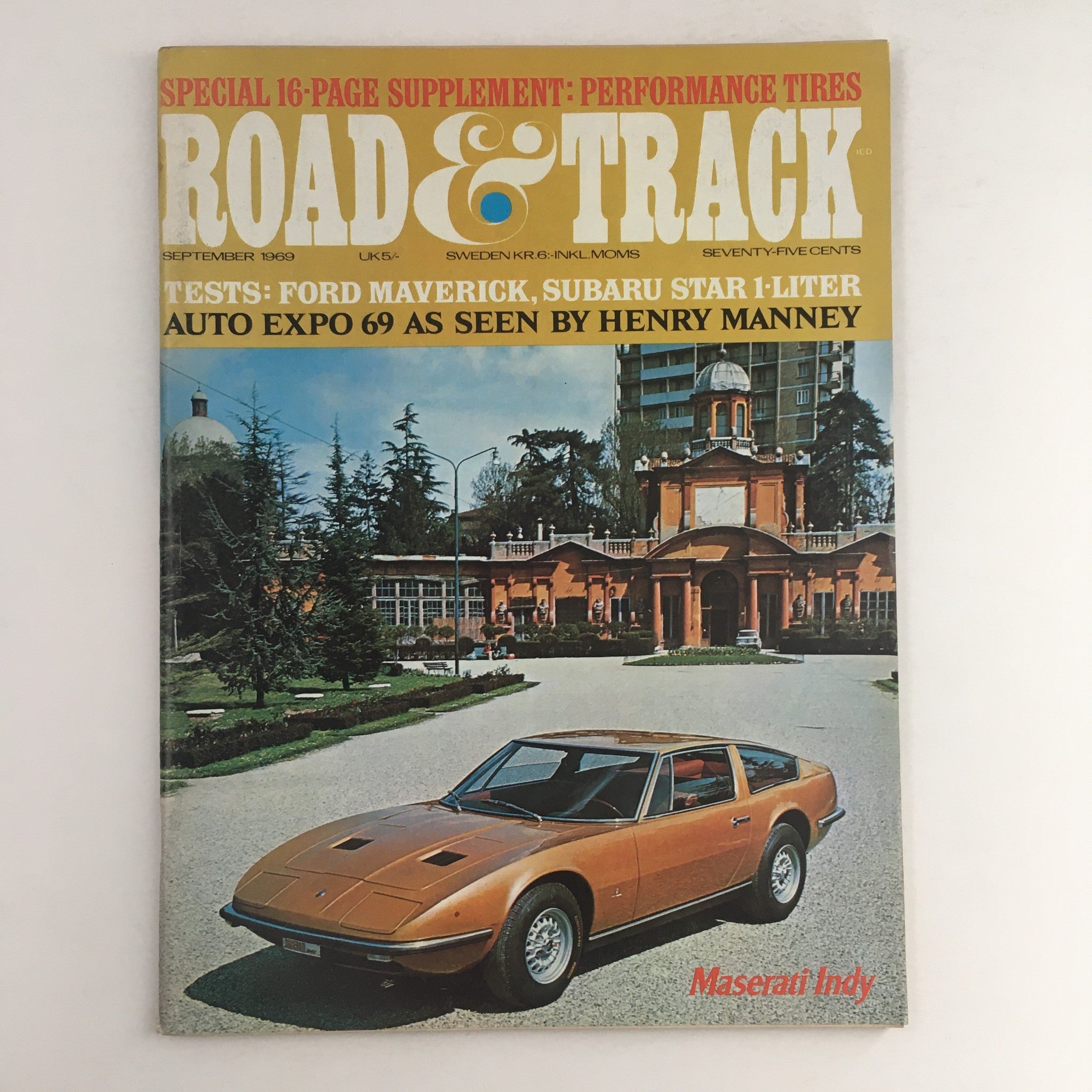 Road & Track Magazine September 1969 Ford Maverick & Maserati Indy, No Label VG