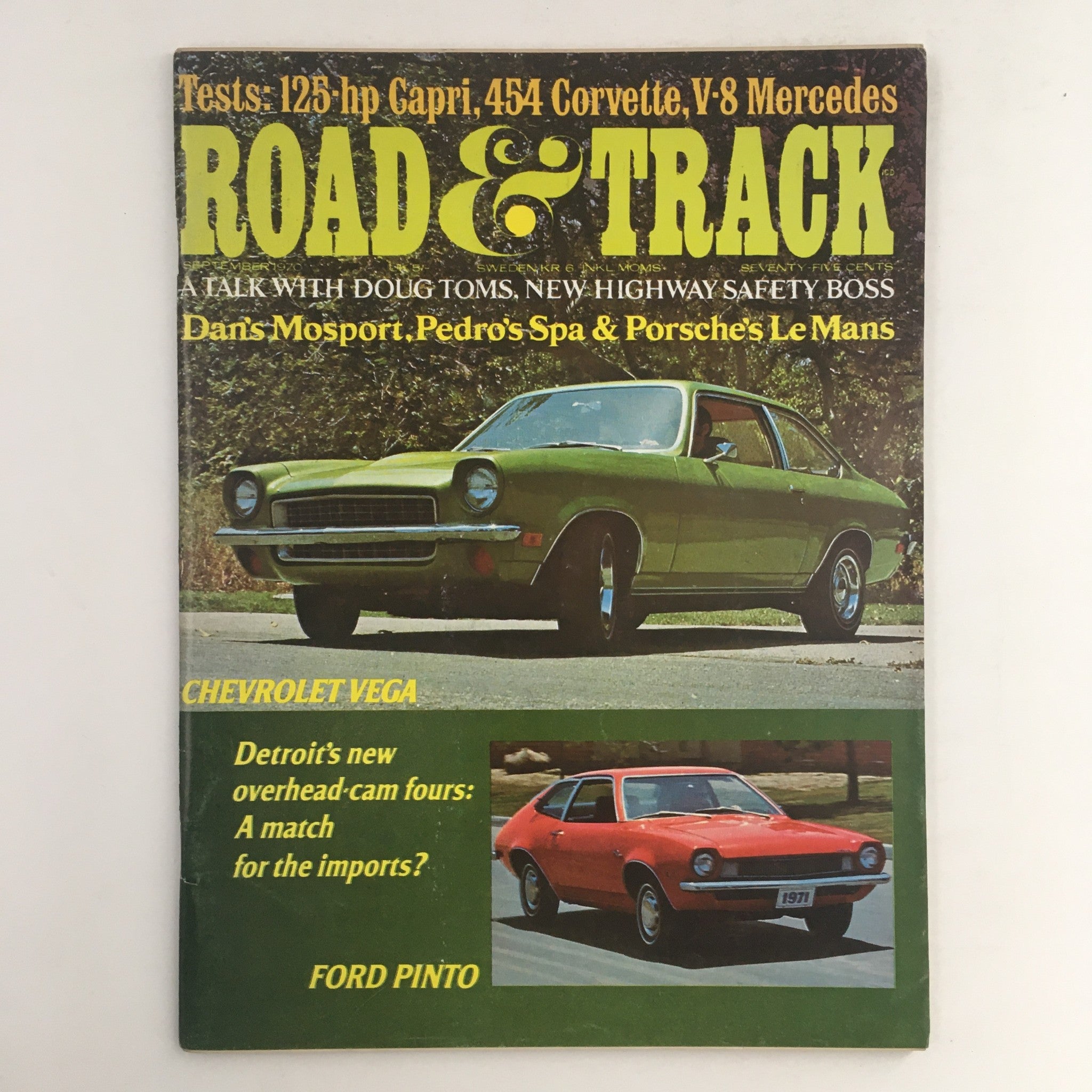 Road & Track Magazine September 1970 Chevrolet Vega & Ford Pinto, No Label VG