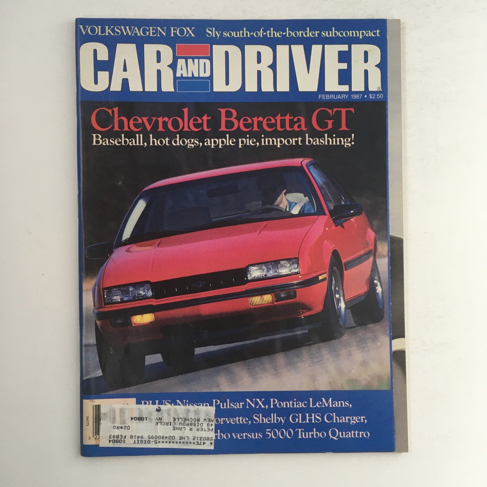 Car & Driver Magazine February 1987 Chevrolet Beretta GT & Volkswagen Fox, VG