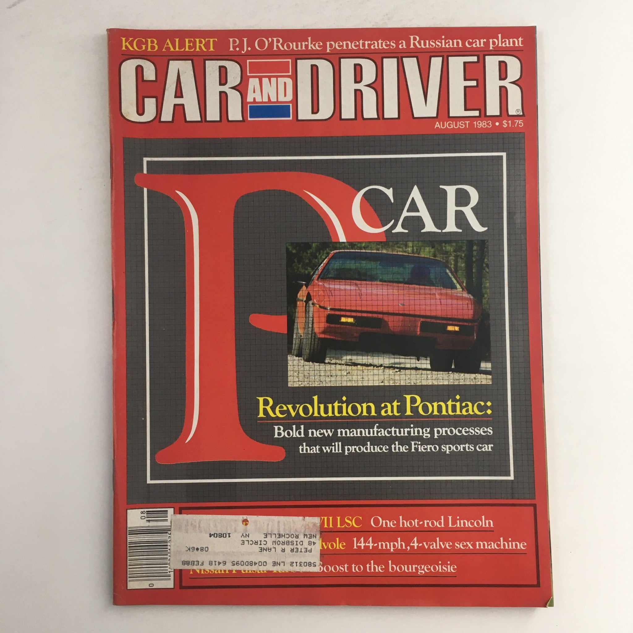 Car & Driver Magazine August 1983 Pontiac Fiero Sports Car & KGB Alert, VG