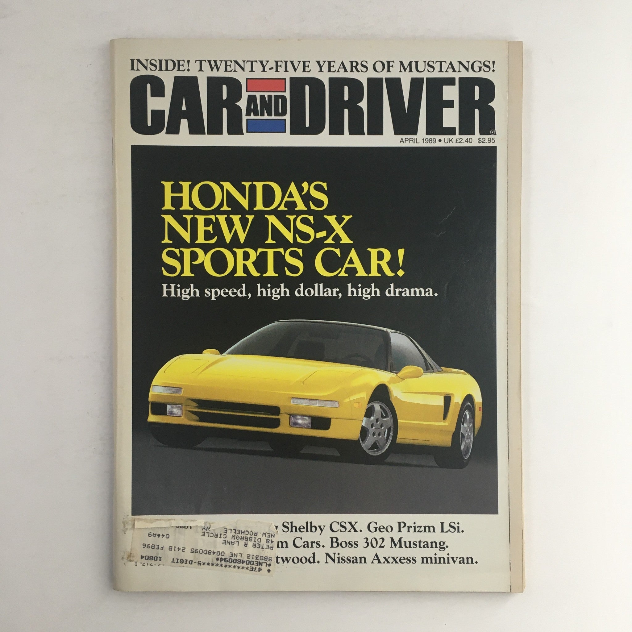 Car & Driver Magazine April 1989 Honda NS-X Sports Car & Geo Prizm LSi, VG