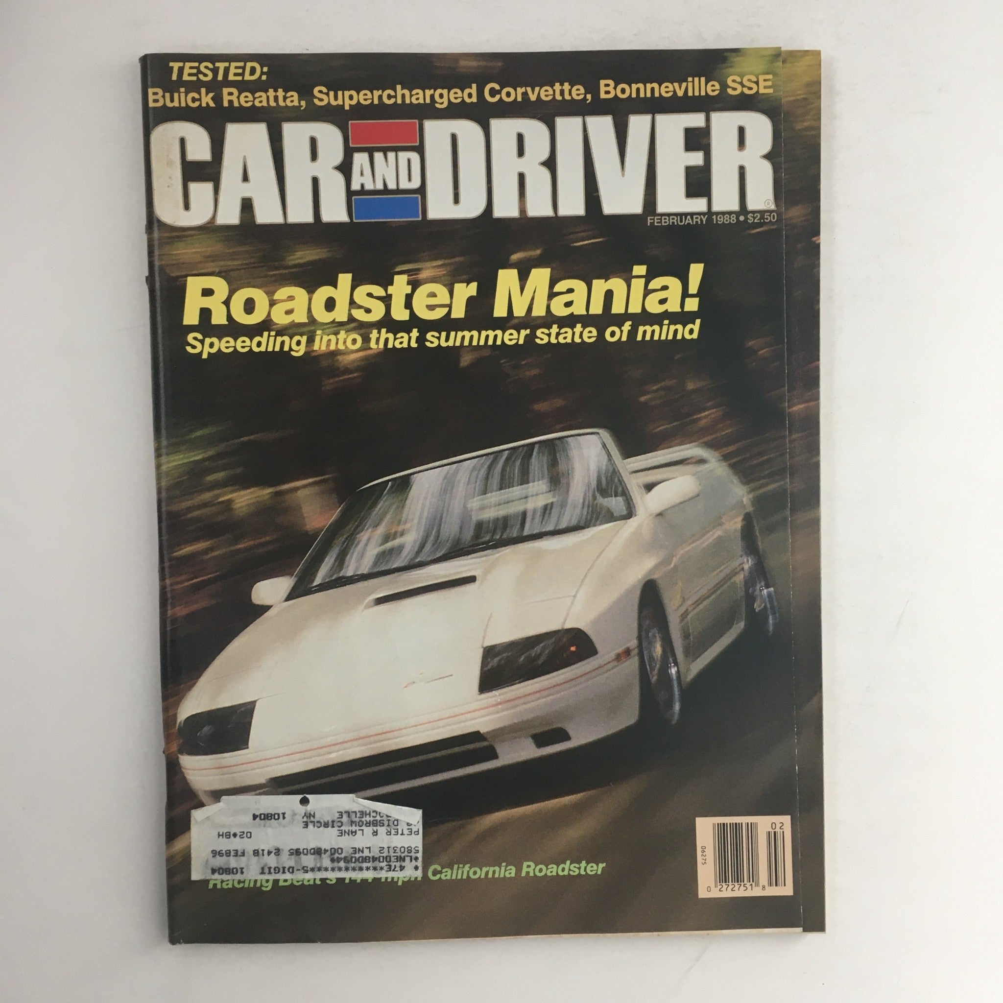 Car & Driver Magazine February 1988 California Roadster & Buick Reatta, VG