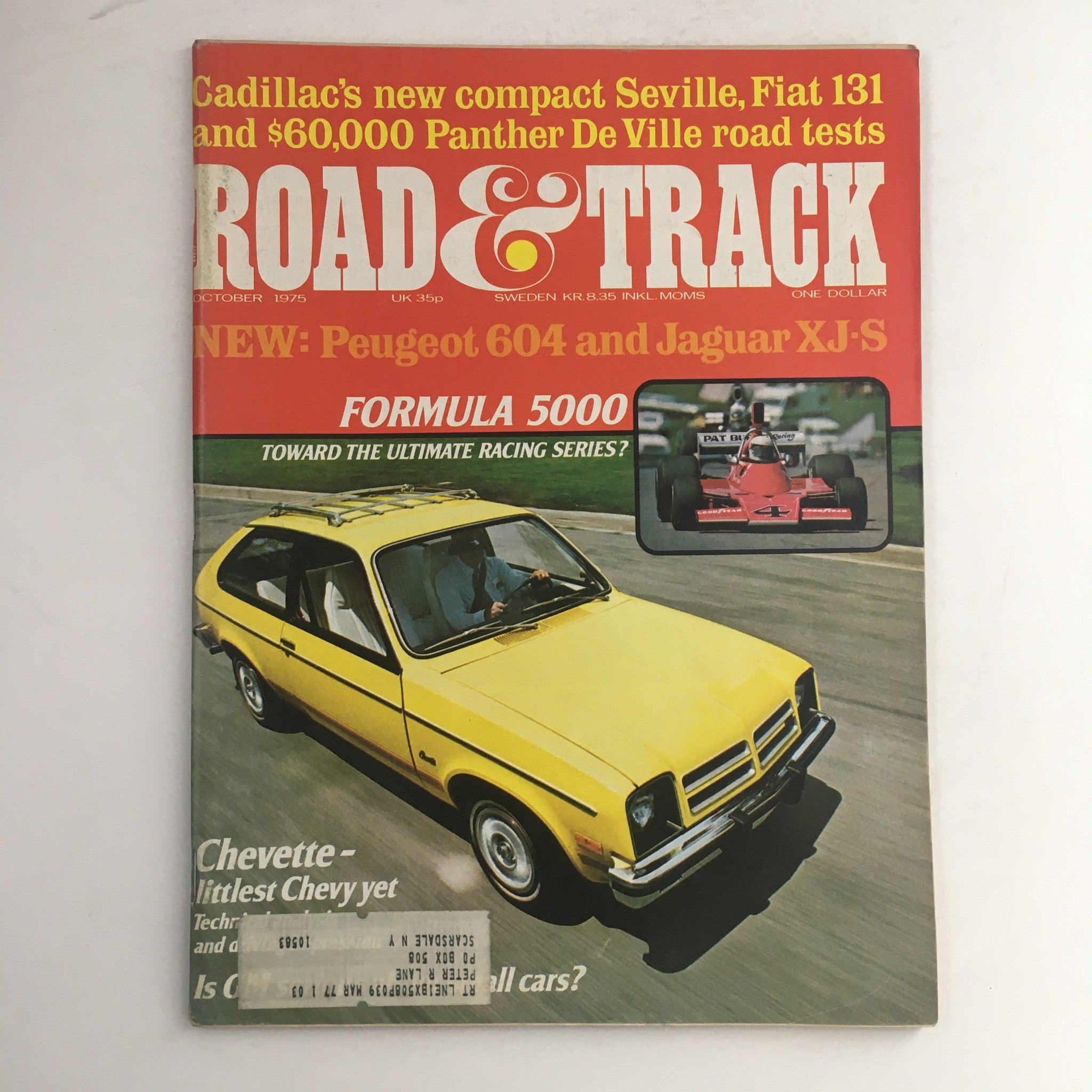 Road & Track Magazine October 1975 Peugeot 604 & Jaguar XJ-S & Formula 5000, VG