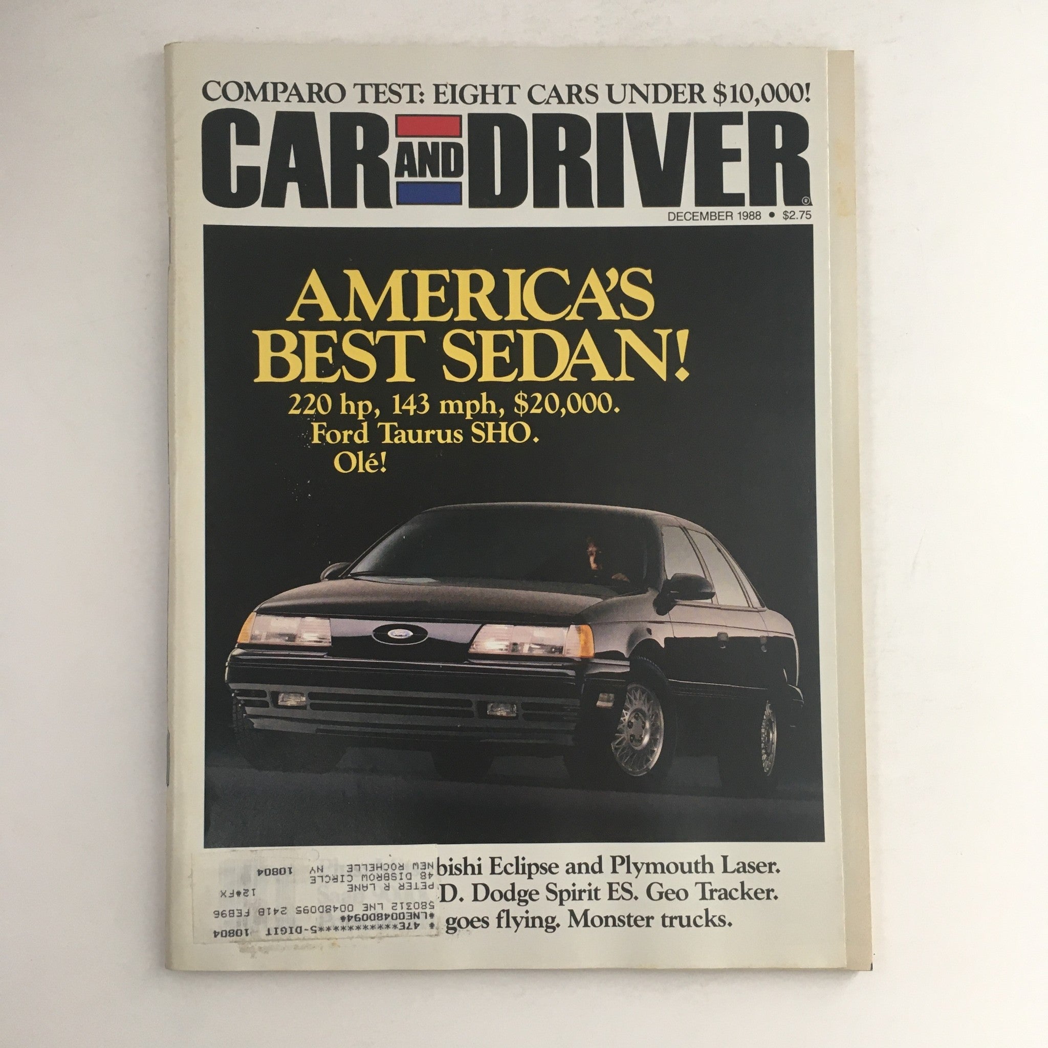 Car & Driver Magazine December 1988 Ford Taurus SHO & Plymouth Laser, VG