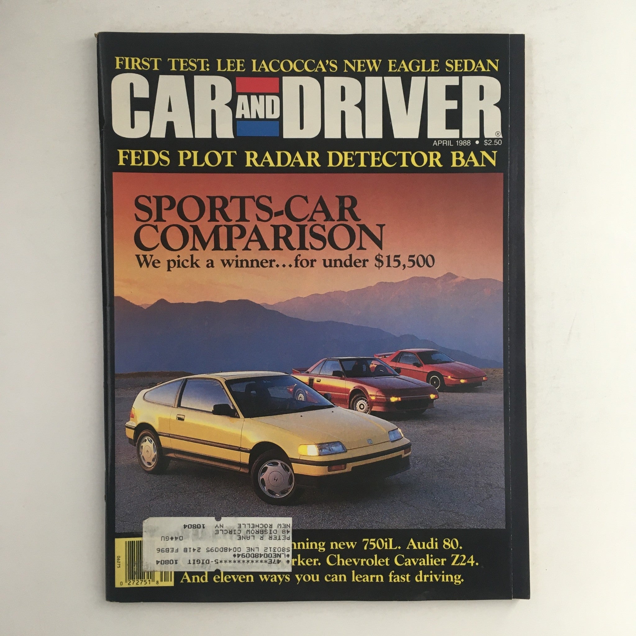 Car & Driver Magazine April 1988 Sports Car Comparison Under $15,500, VG