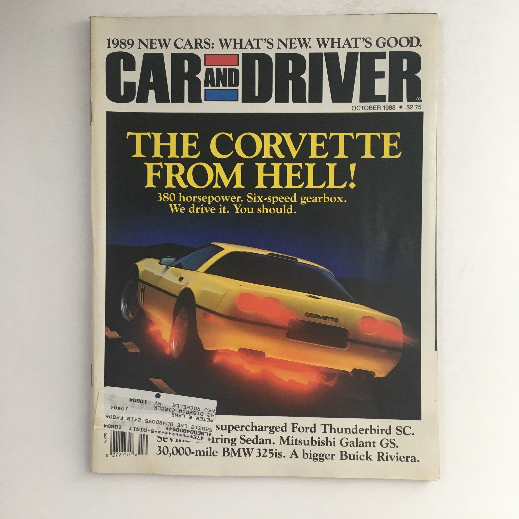 Car & Driver Magazine October 1988 Corvette From Hell & Ford Thunderbird SC, VG