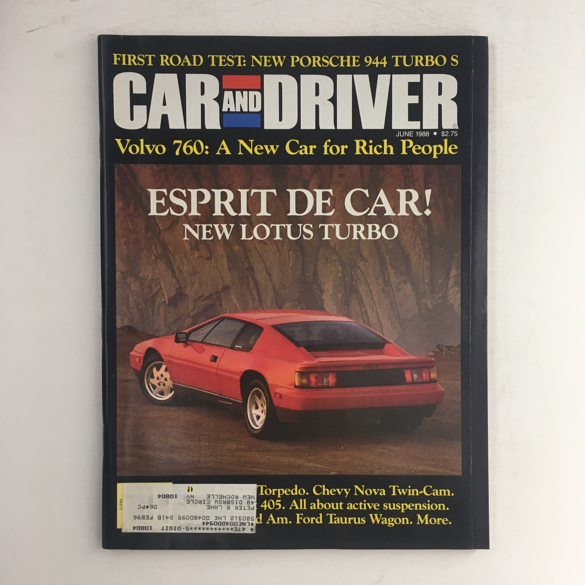 Car & Driver Magazine June 1988 Esprit De Car & Porsche 944 Turbo S Test, VG