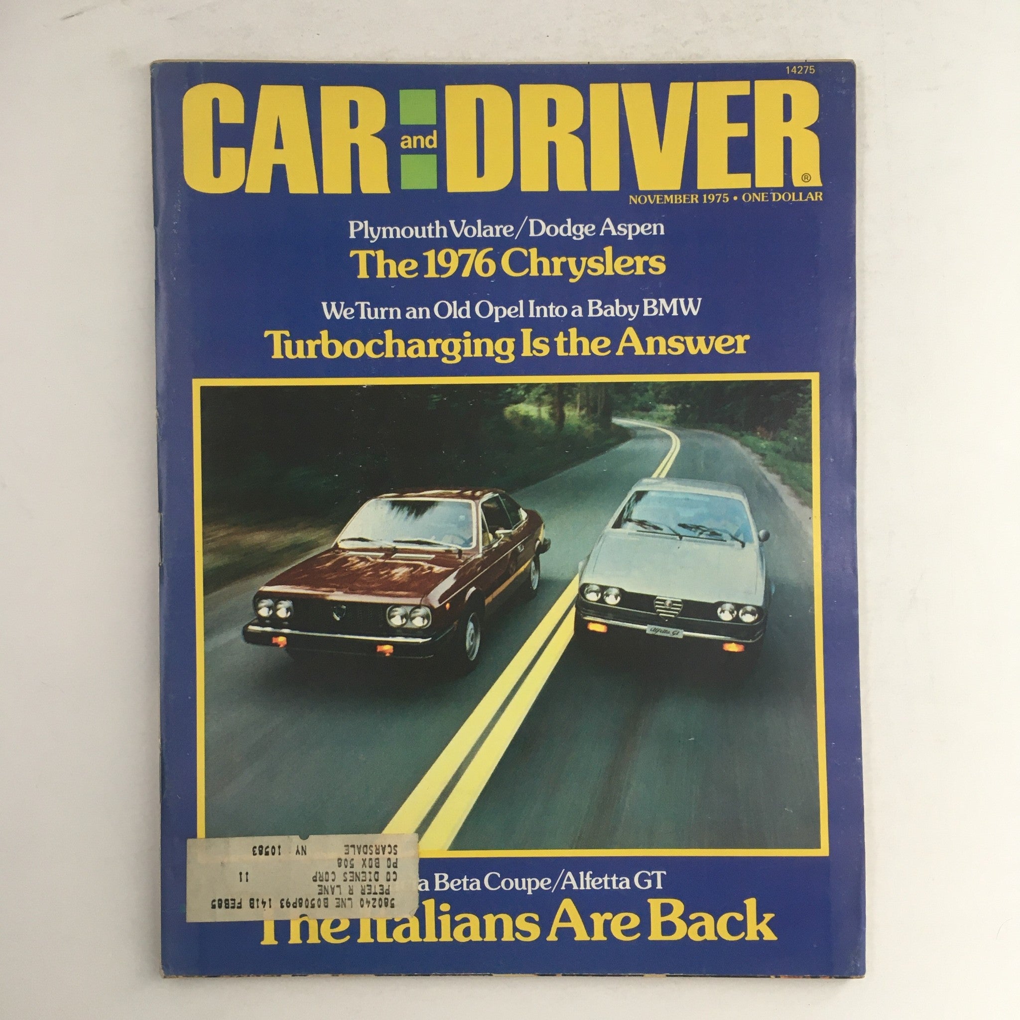 Car & Driver Magazine November 1975 Plymouth Volare & Dodge Aspen, VG