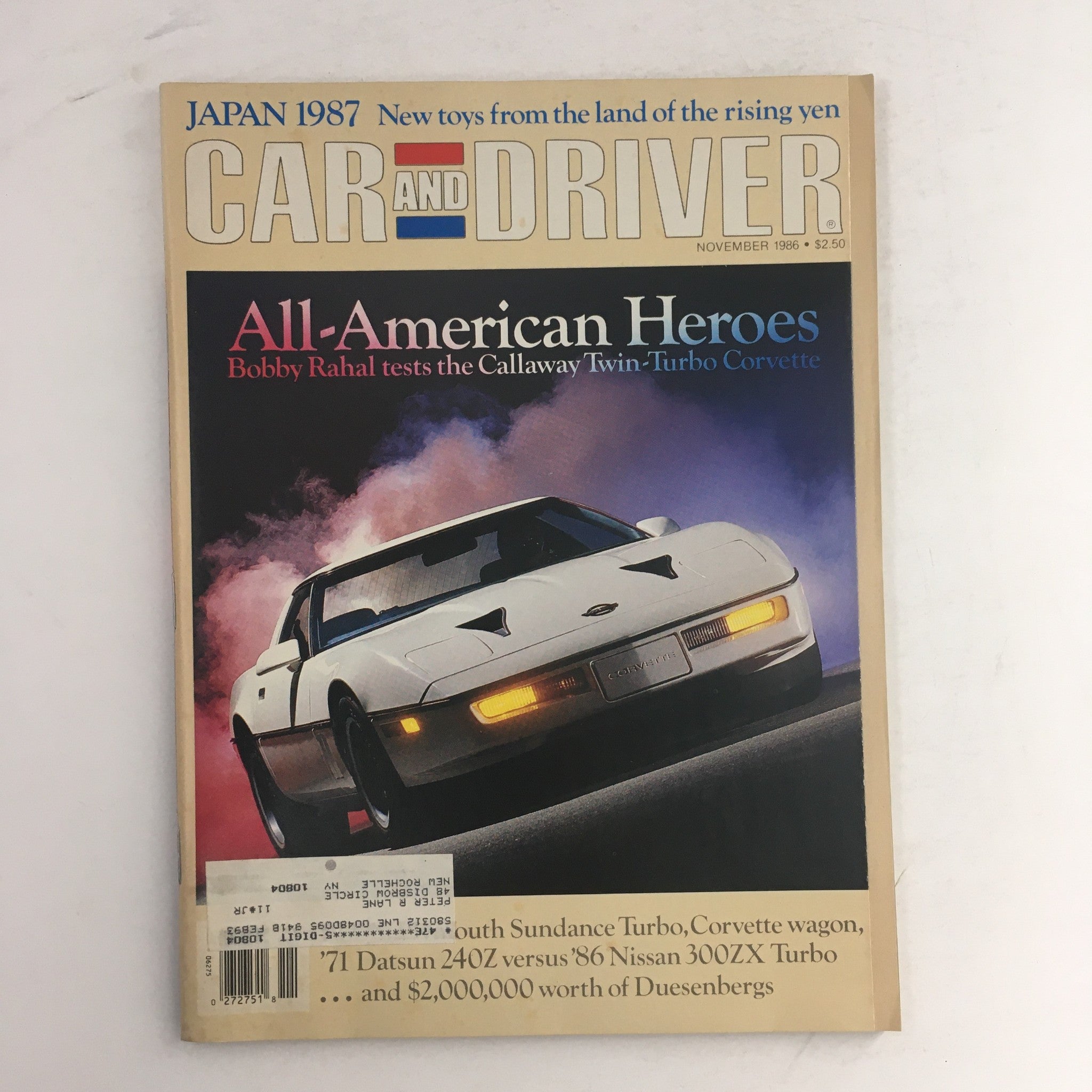 Car & Driver Magazine November 1986 Bobby Tests Callaway Twin-Turbo Corvette, VG