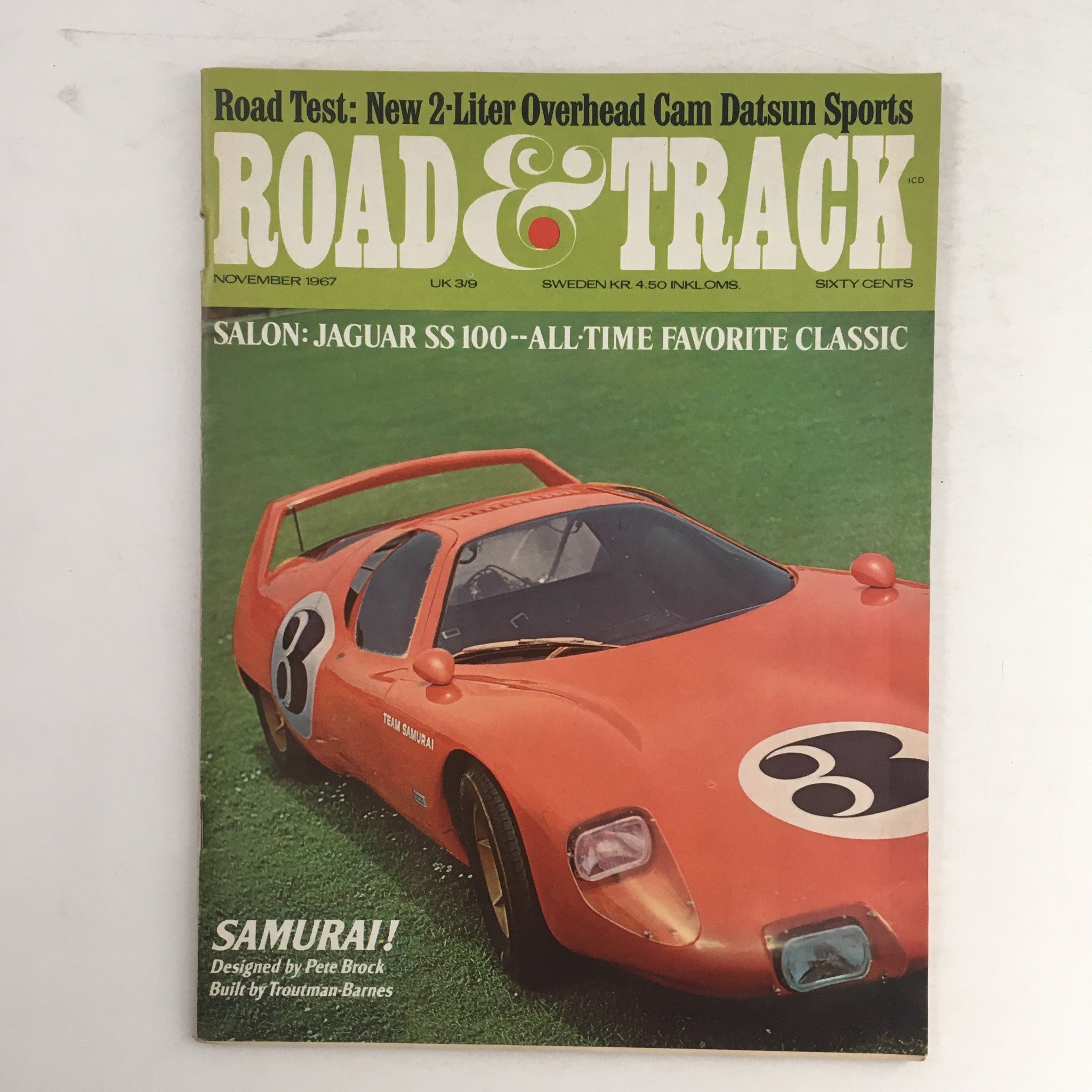 Road & Track Magazine November 1967 Salon Jaguar SS 100 Team Samurai, No Label