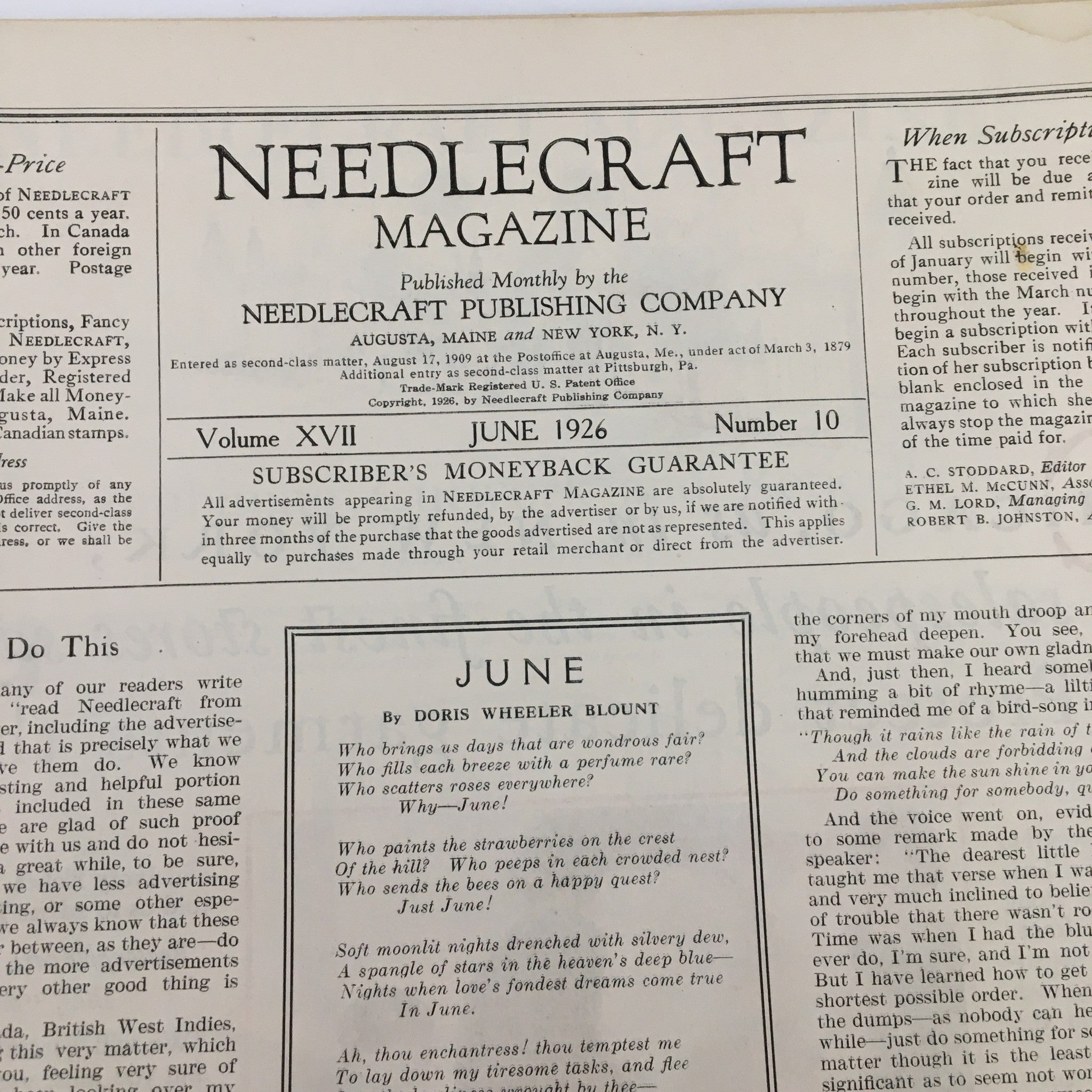 VTG Needlecraft Magazine June 1926 June by Doris Wheeler Blount No Label