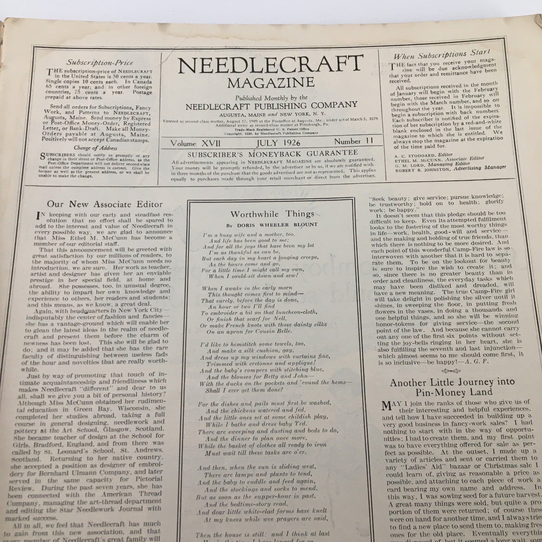 VTG Needlecraft Magazine July 1926 Worthwhile Things by Doris Wheeler Blount