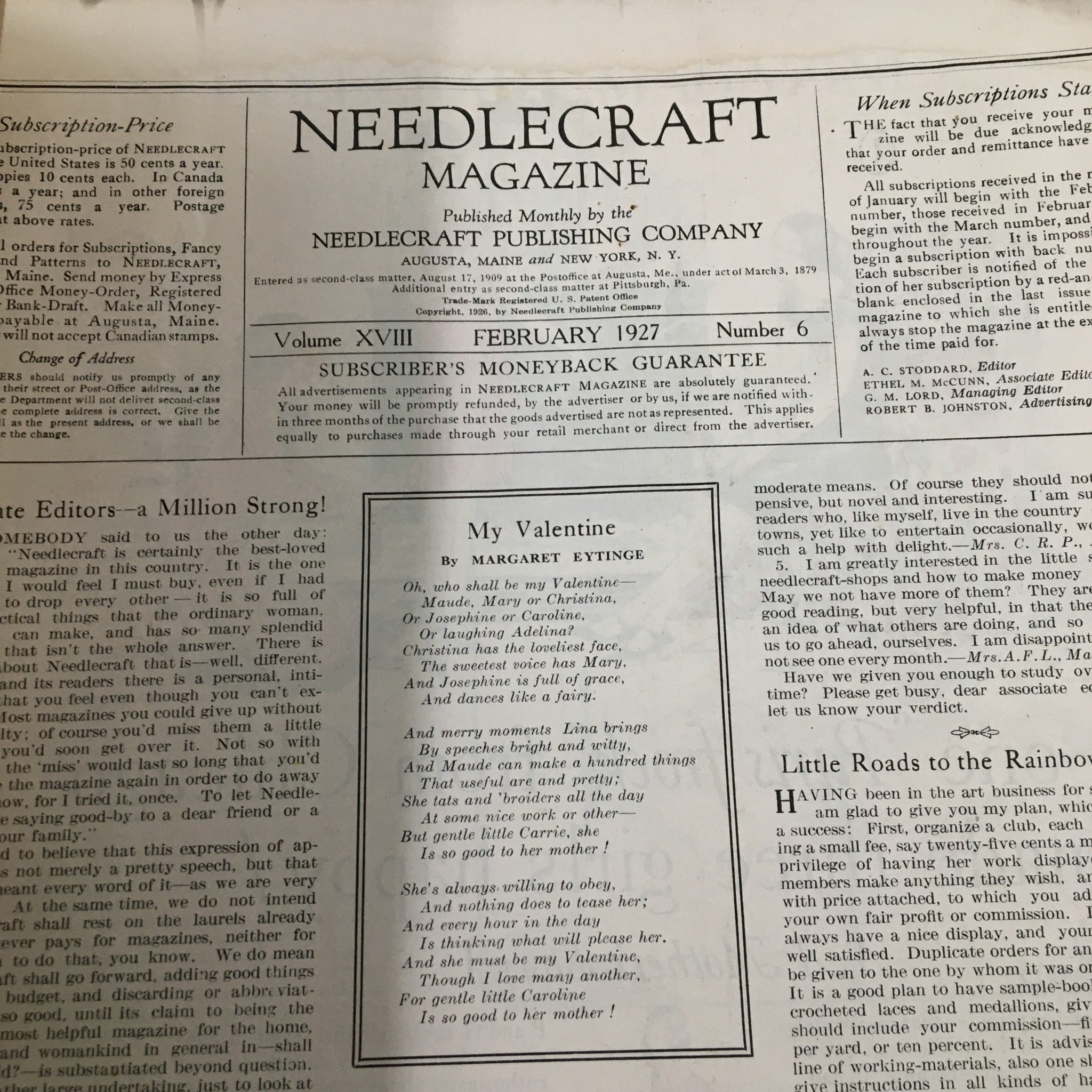 VTG Needlecraft Magazine February 1927 My Valentine by Margaret Eytinge