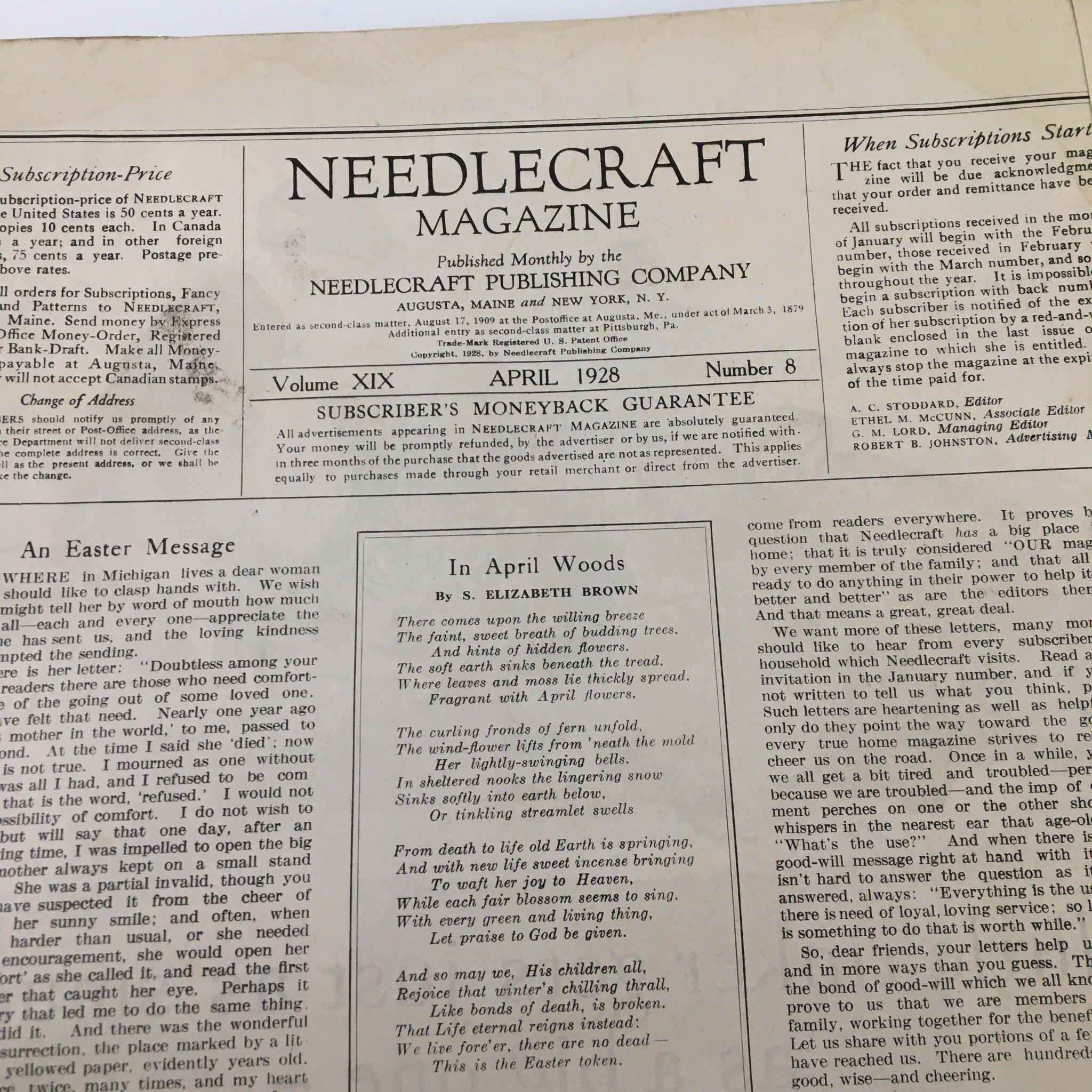 VTG Needlecraft Magazine April 1928 Vol. 19 No. 8 In April Woods by Elizabeth