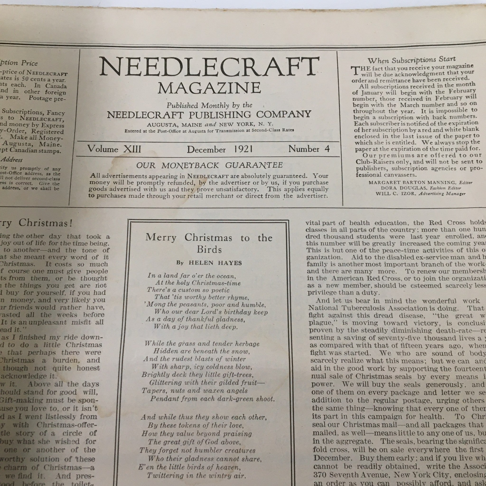 VTG Needlecraft Magazine December 1921 Vol. 13 No 4 Merry Christmas to the Birds