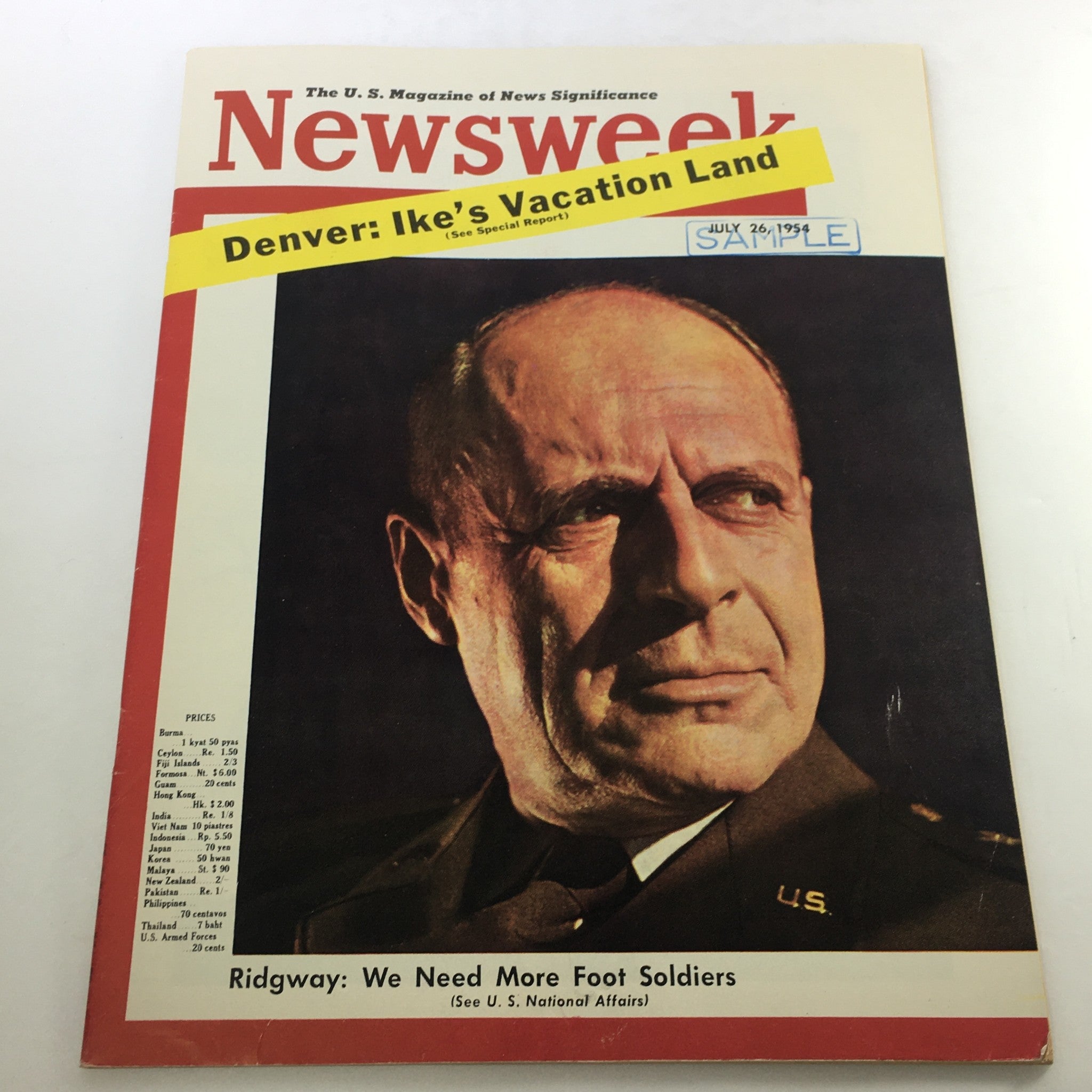 VTG Newsweek Magazine July 26 1954 - General Matthew Bunker Ridgway / Newsstand