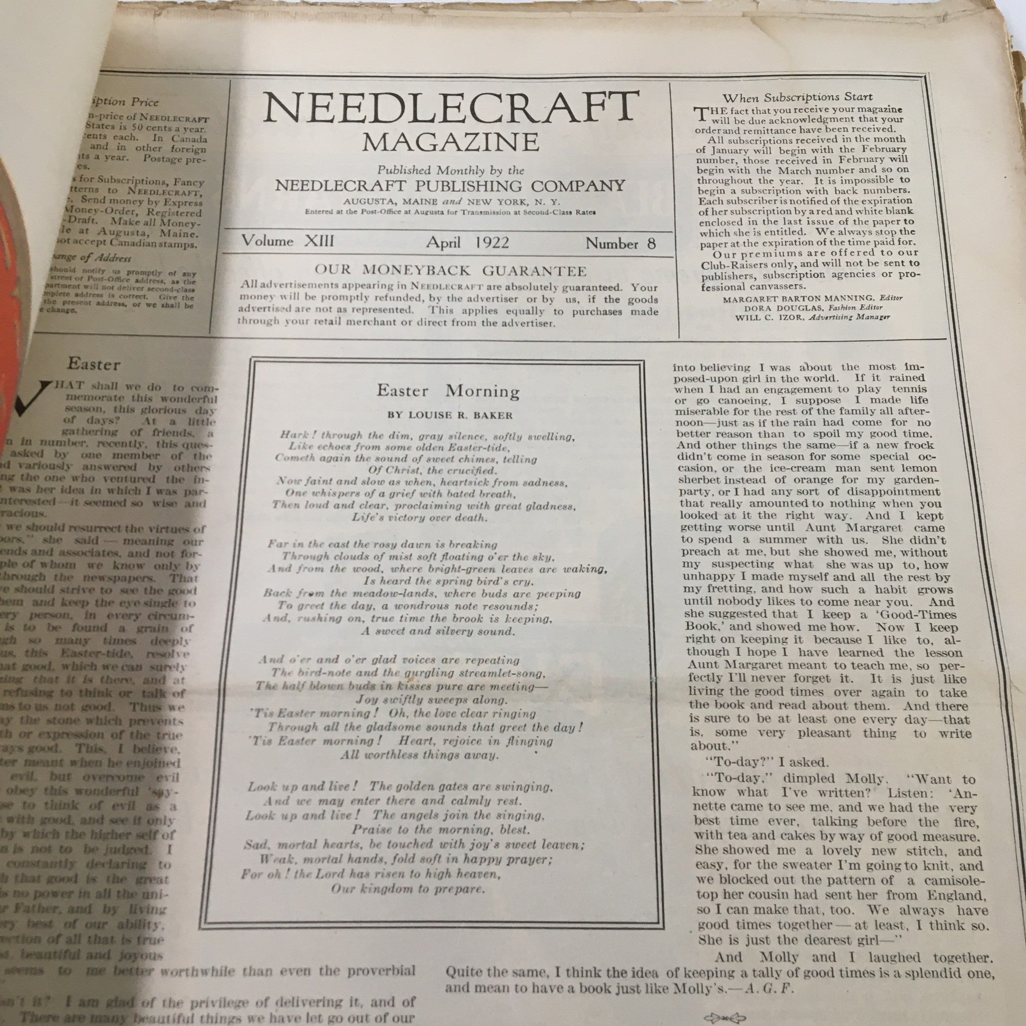 VTG Needlecraft Magazine April 1922 Vol. 13 No. 8 Easter Morning by Louise Baker