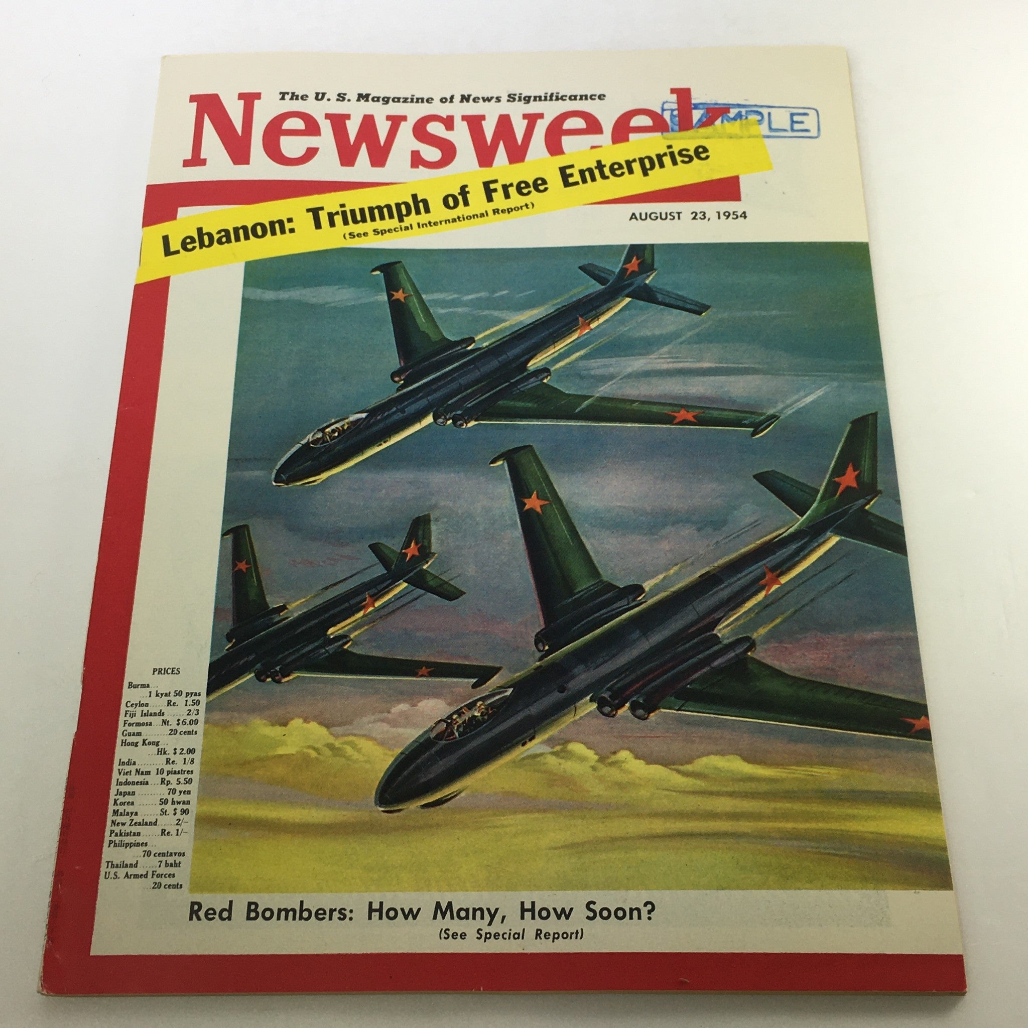 VTG Newsweek Magazine August 23 1954 - Red Bombers / Newsstand / No Label