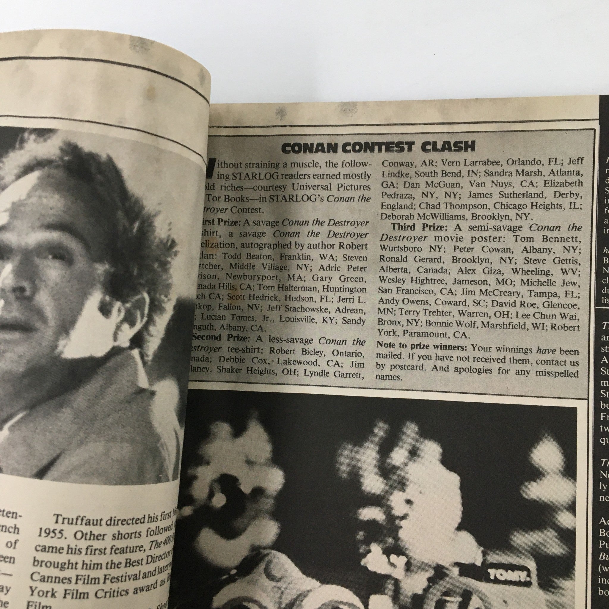 Interior page of VTG Starlog Magazine March 1985 showcasing the Conan Contest Clash with various participating readers.
