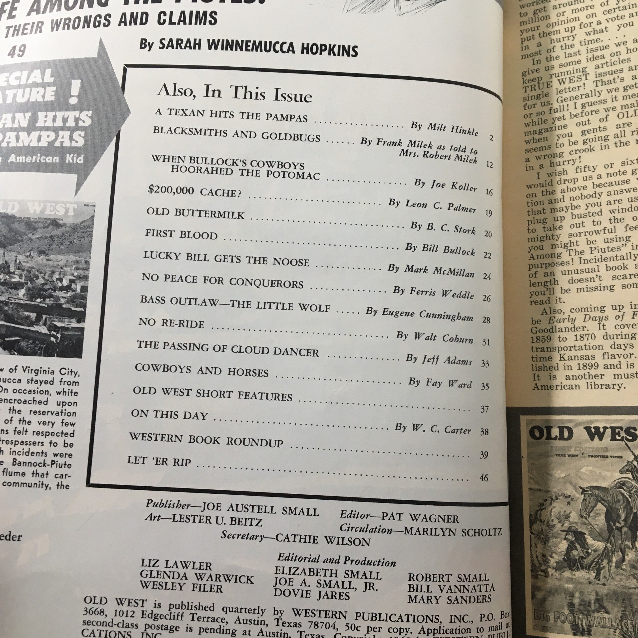 VTG Old West Magazine Fall 1965 The Passing of Cloud Dancer No Label