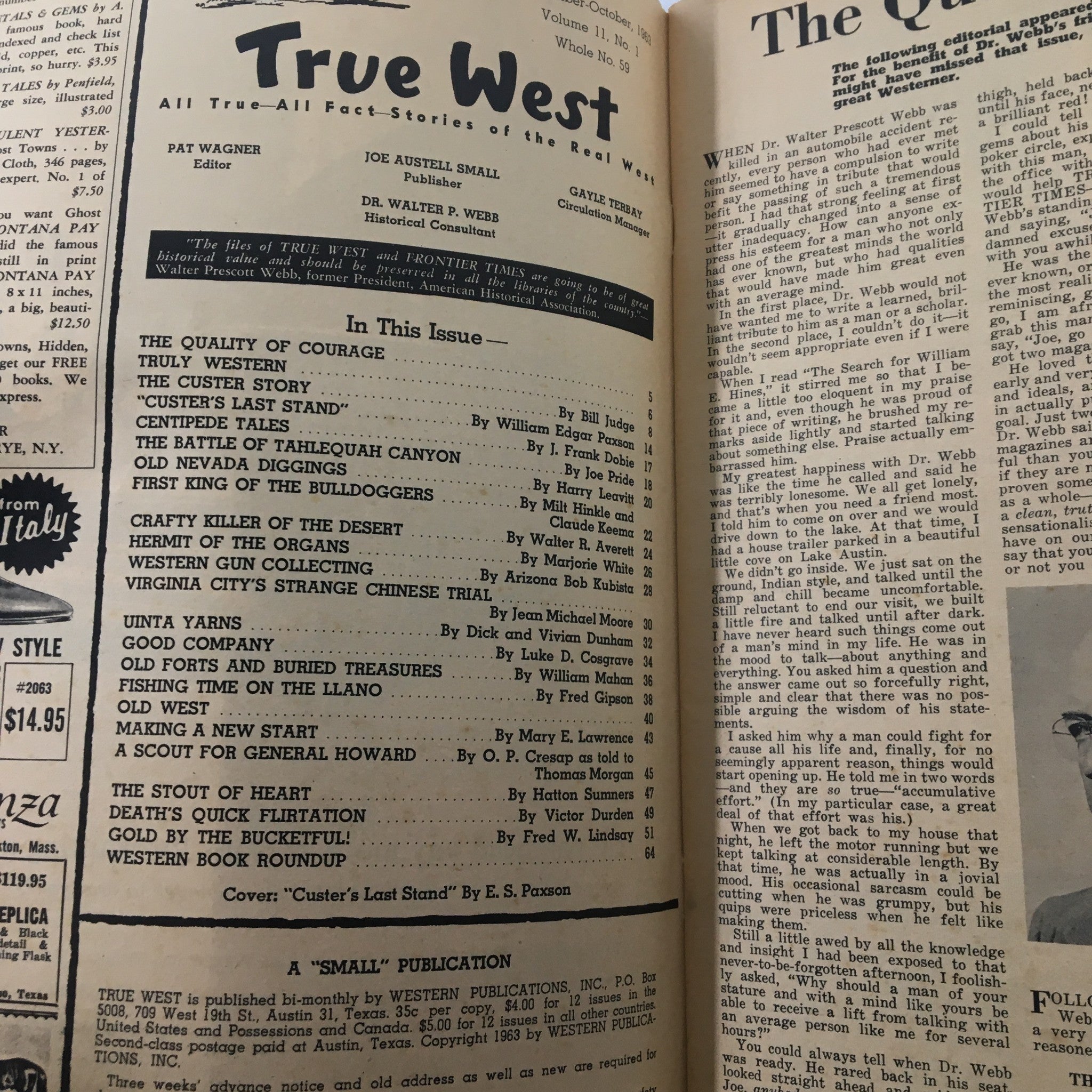 VTG True West Magazine October 1963 Vol. 11 #1 The Quality of Courage No Label