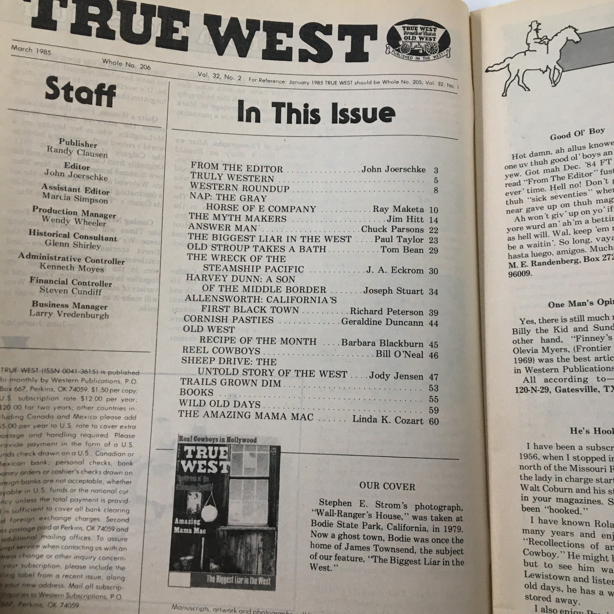 VTG True West Magazine March 1985 Vol 32 #2 Wreck of Steamship Pacific No Label