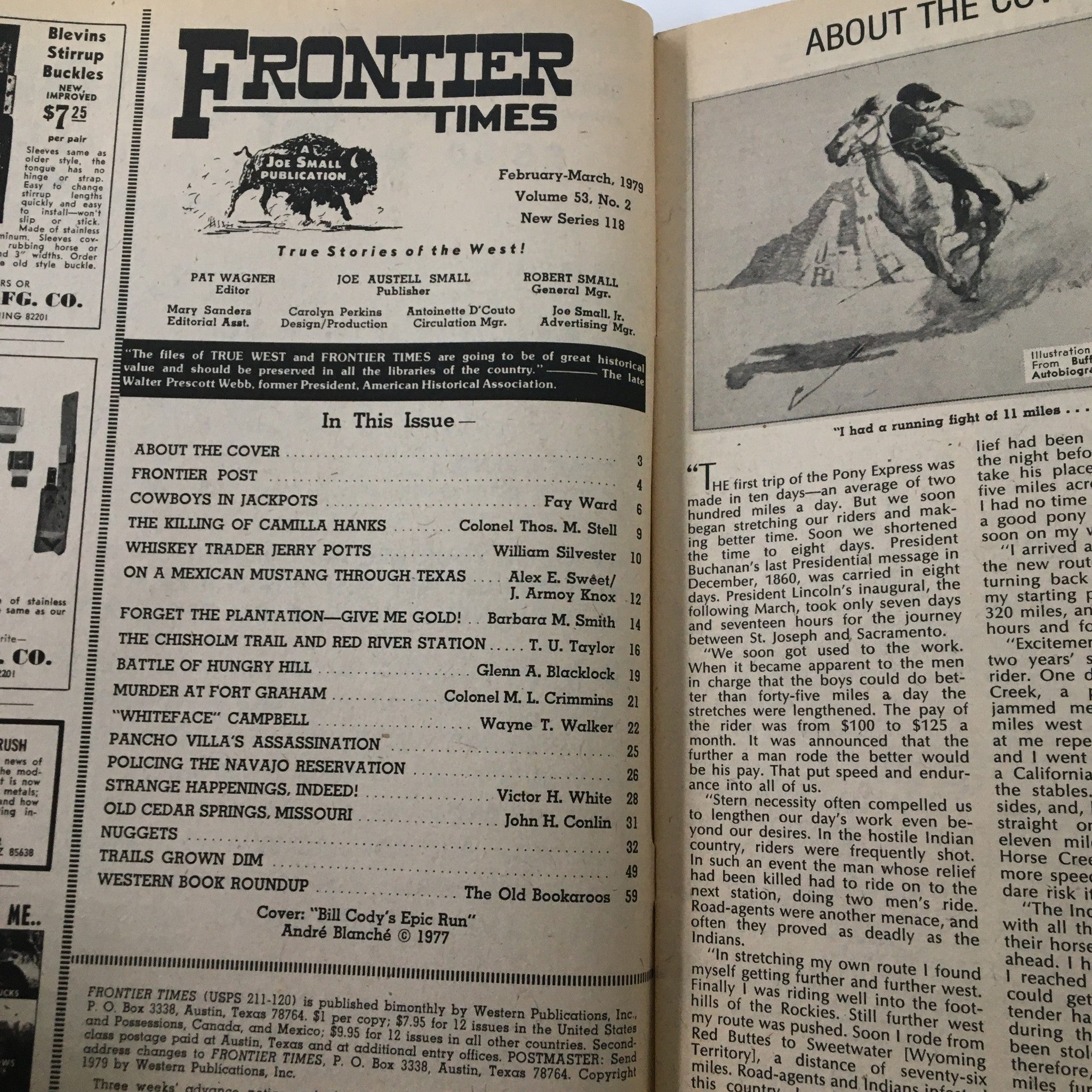 VTG Frontier Times Magazine March 1979 Vol 53 #2 Bill Cody's Epic Run No Label