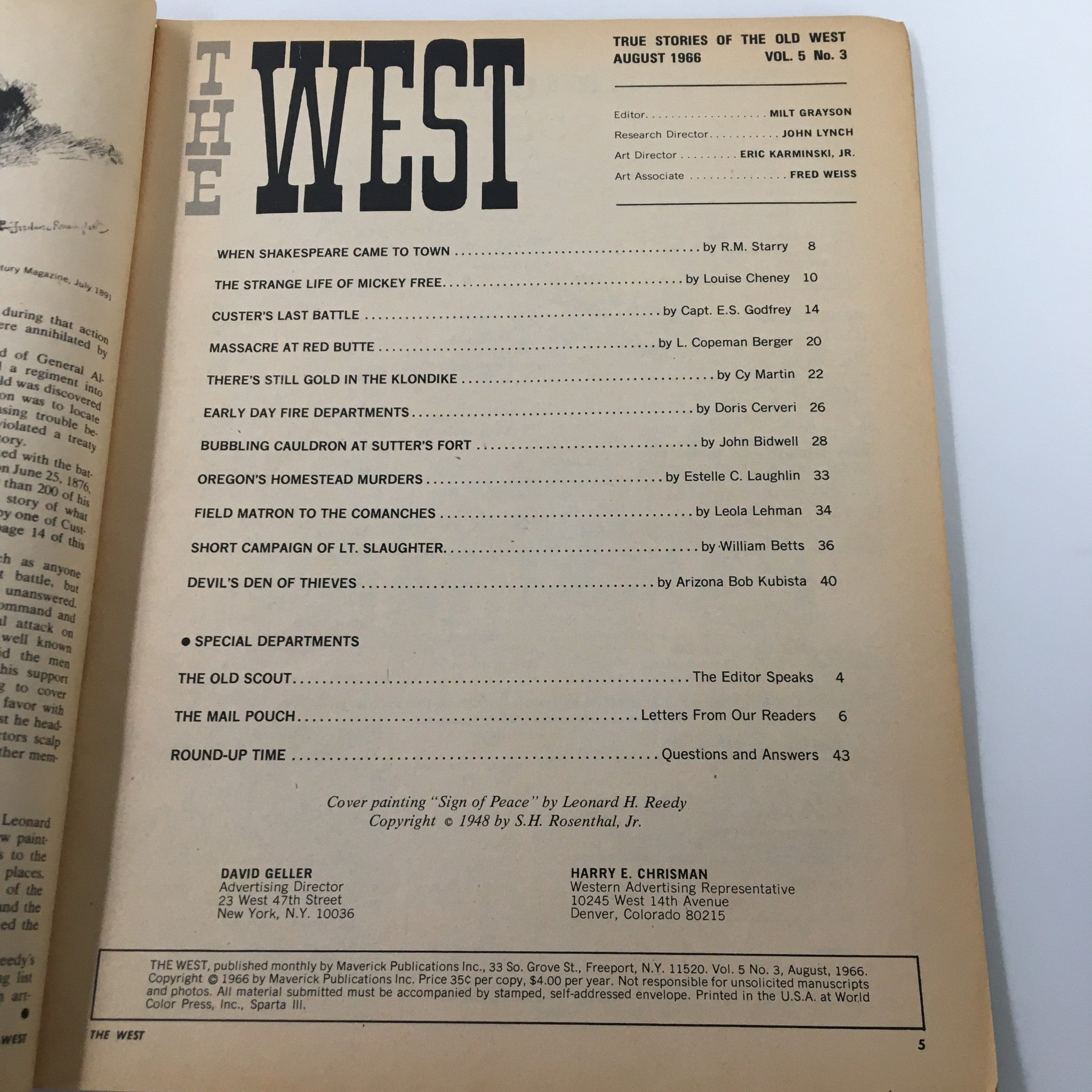 VTG The West Magazine August 1966 Vol 5 #3 Strange Life of Mickey Free No Label