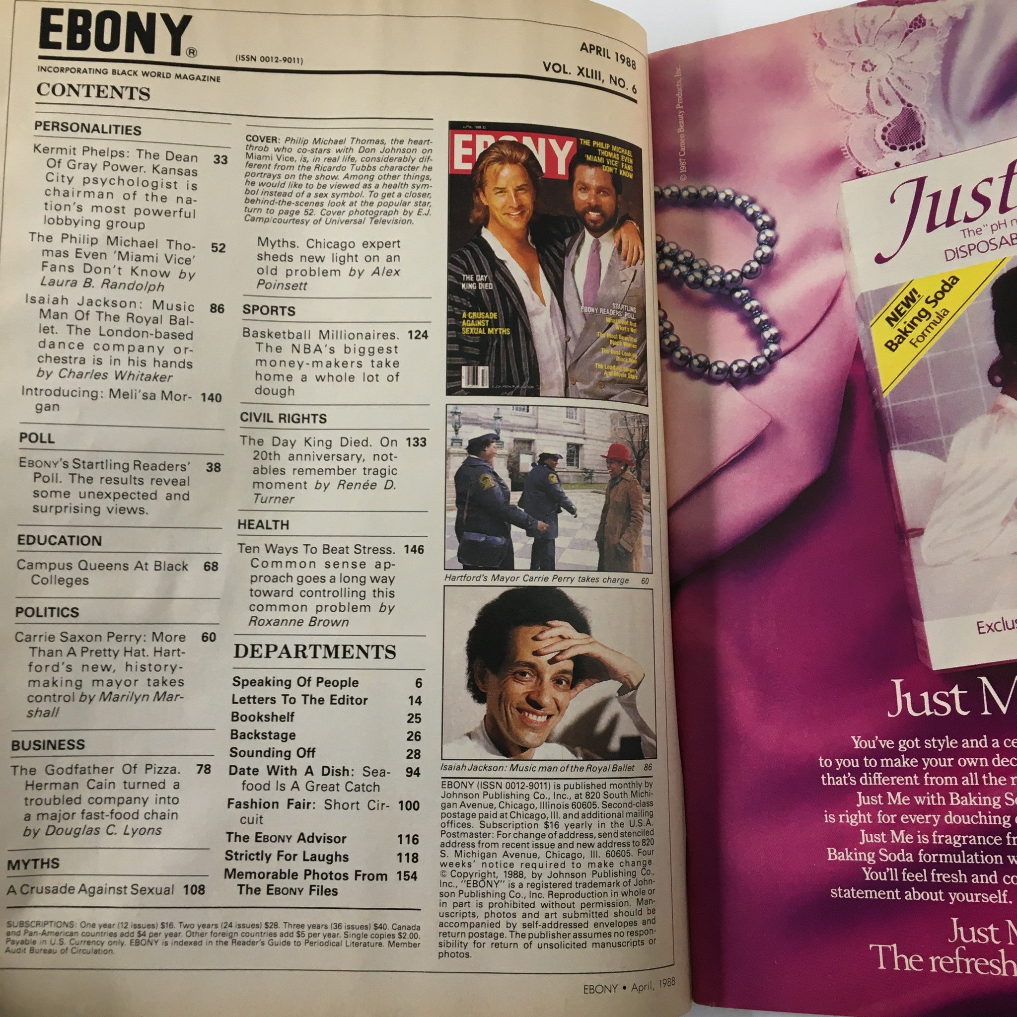 VTG Ebony Magazine April 1988 Philip Michael Thomas, Don Johnson No Label